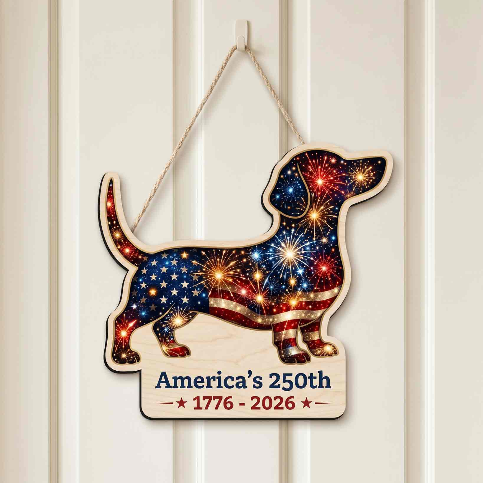 Dachshund America's 250th 1776-2026 Wooden Sign