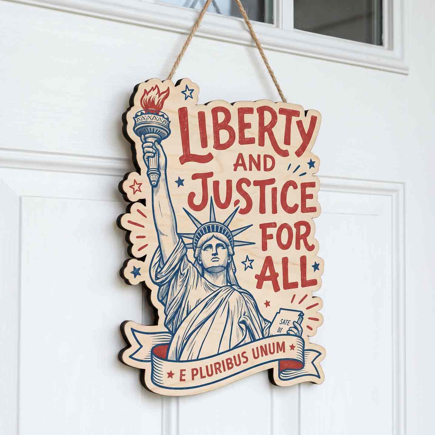 Liberty and Justice for All  America 250th Anniversary Wooden Sign