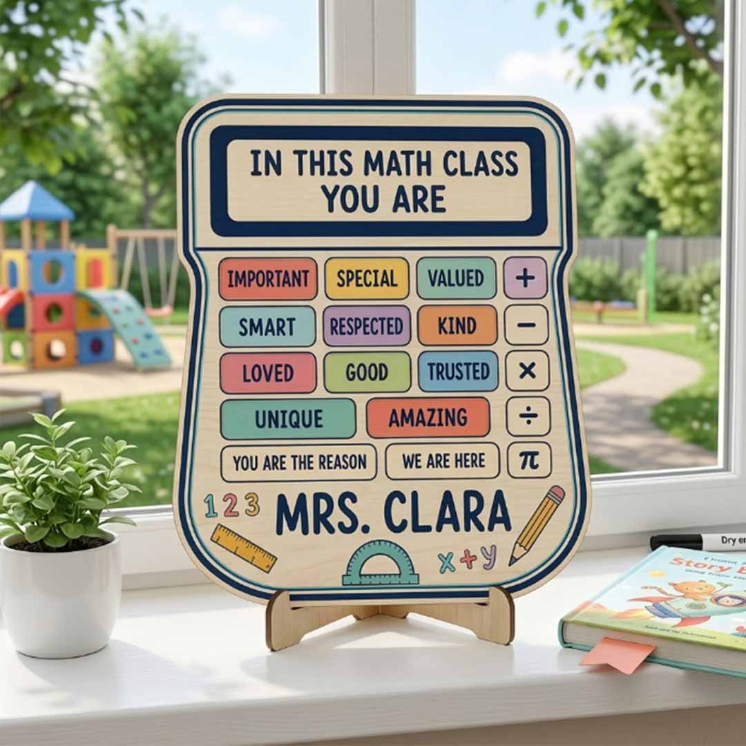 Personalized Teacher Name Wooden Sign Door Hanger Rules In The Math Class Wooden Classroom Decor, Back to School Sign