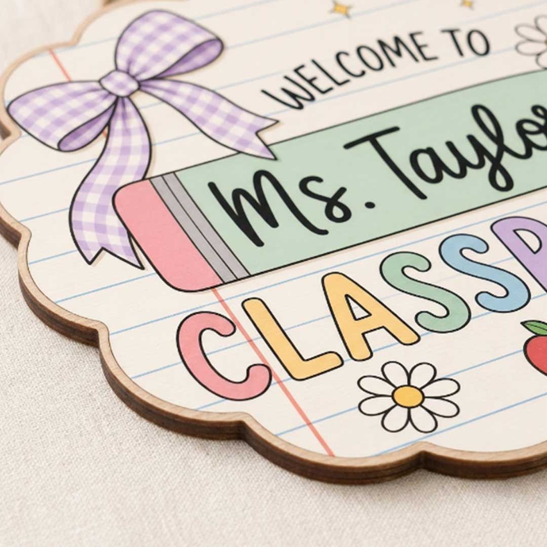 Personalized Teacher Name Wooden Sign Door Hanger Welcome School Entrance Decor Wooden Classroom Decor, Back to School Sign