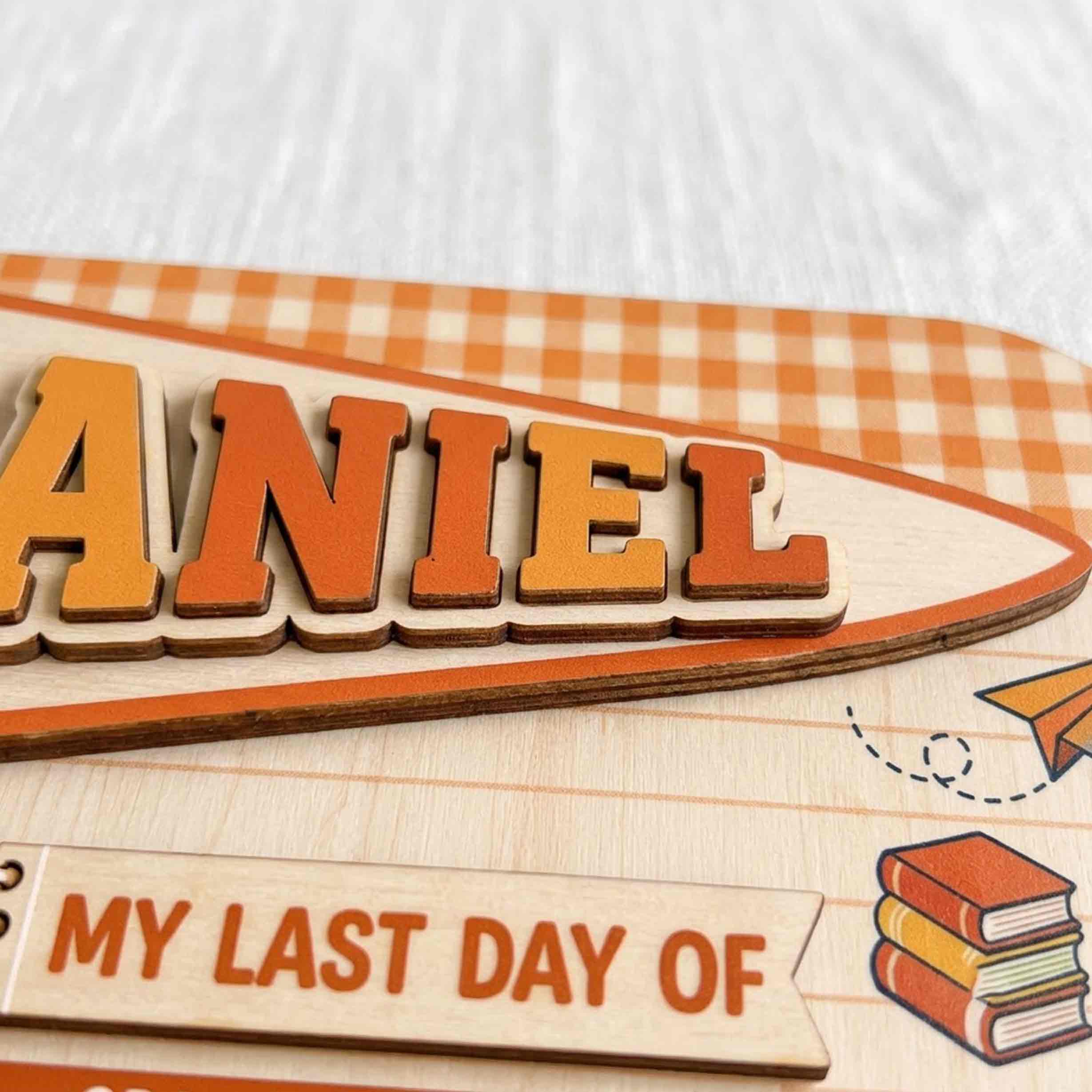 Personalized Orange Gingham Board First & Last Day School Sign, Reusable Dry Erase Board, Back to School Sign