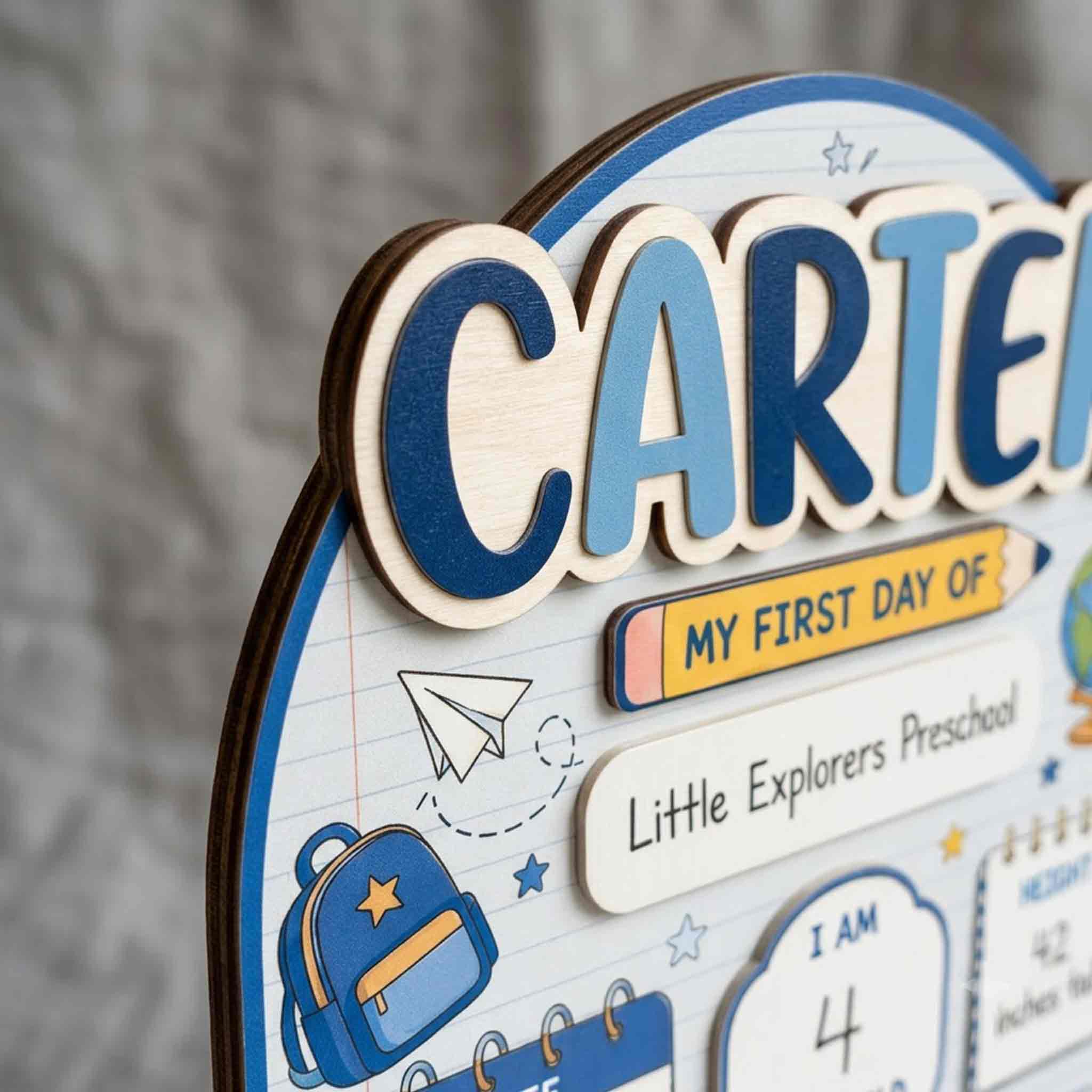 Personalized Blue Classroom Adventure First & Last Day School Sign, Reusable Dry Erase Board, Back to School Sign