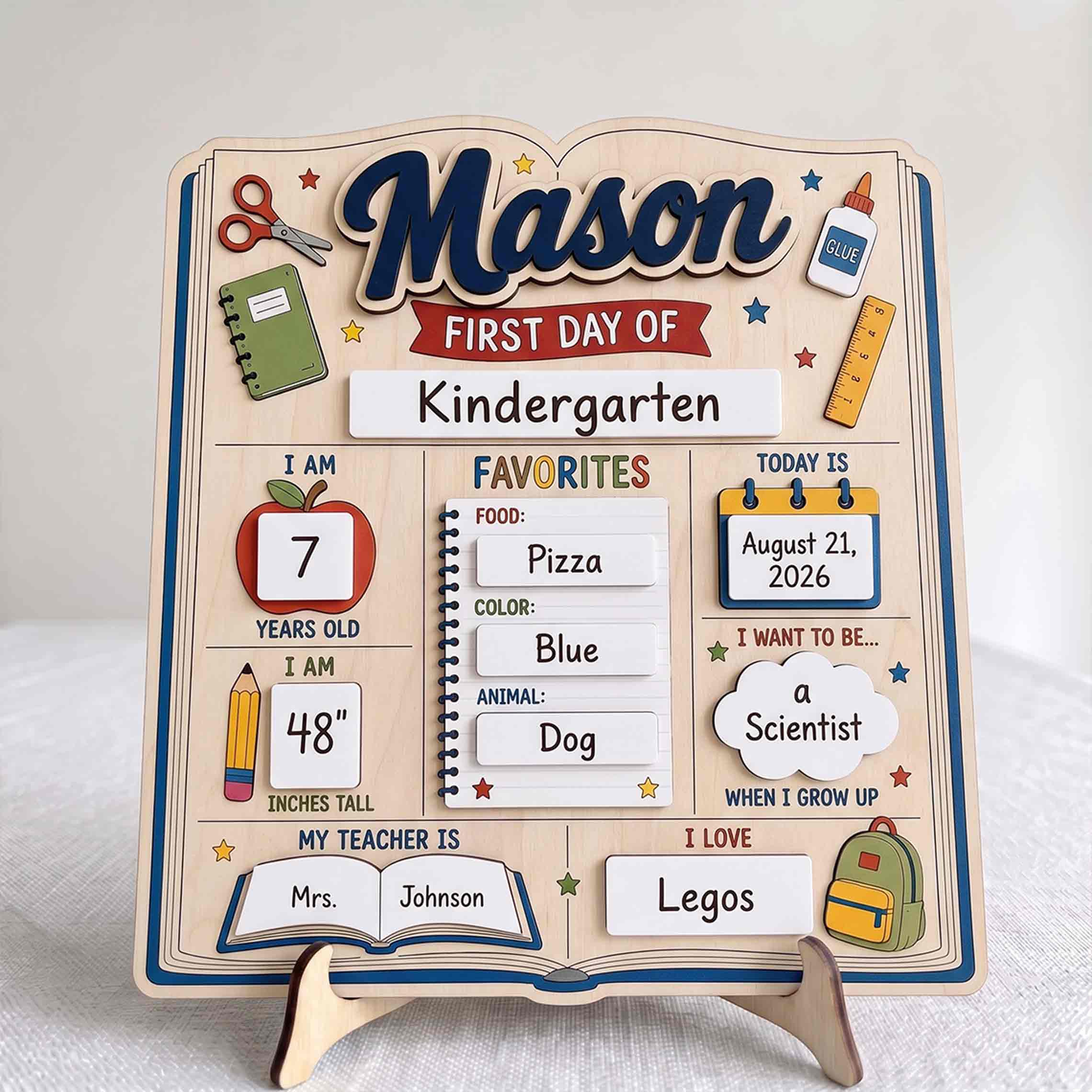 Personalized Colorful Learning Style First & Last Day School Sign, Reusable Dry Erase Board, Back to School Sign