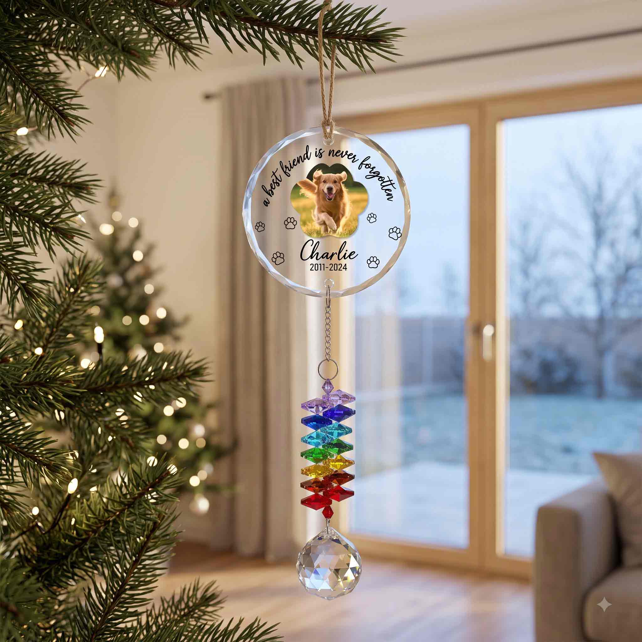 Round Glass Ornament With Crystal Charm