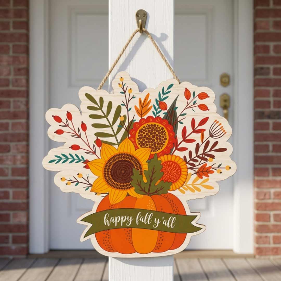 Fall Porch Decor, Pumpkins Vase Hello Fall Wooden Fall Door Hanger,  Front Door Sign, Farmhouse Fall Decor