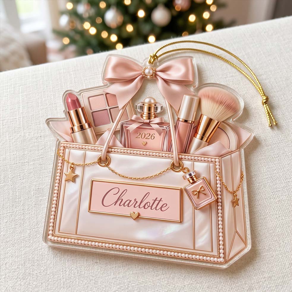 Pearl Makeup Tote Perfume Brush Custom Name Date Acrylic Christmas Ornament Beauty Artist Christmas Tree Decor Gift