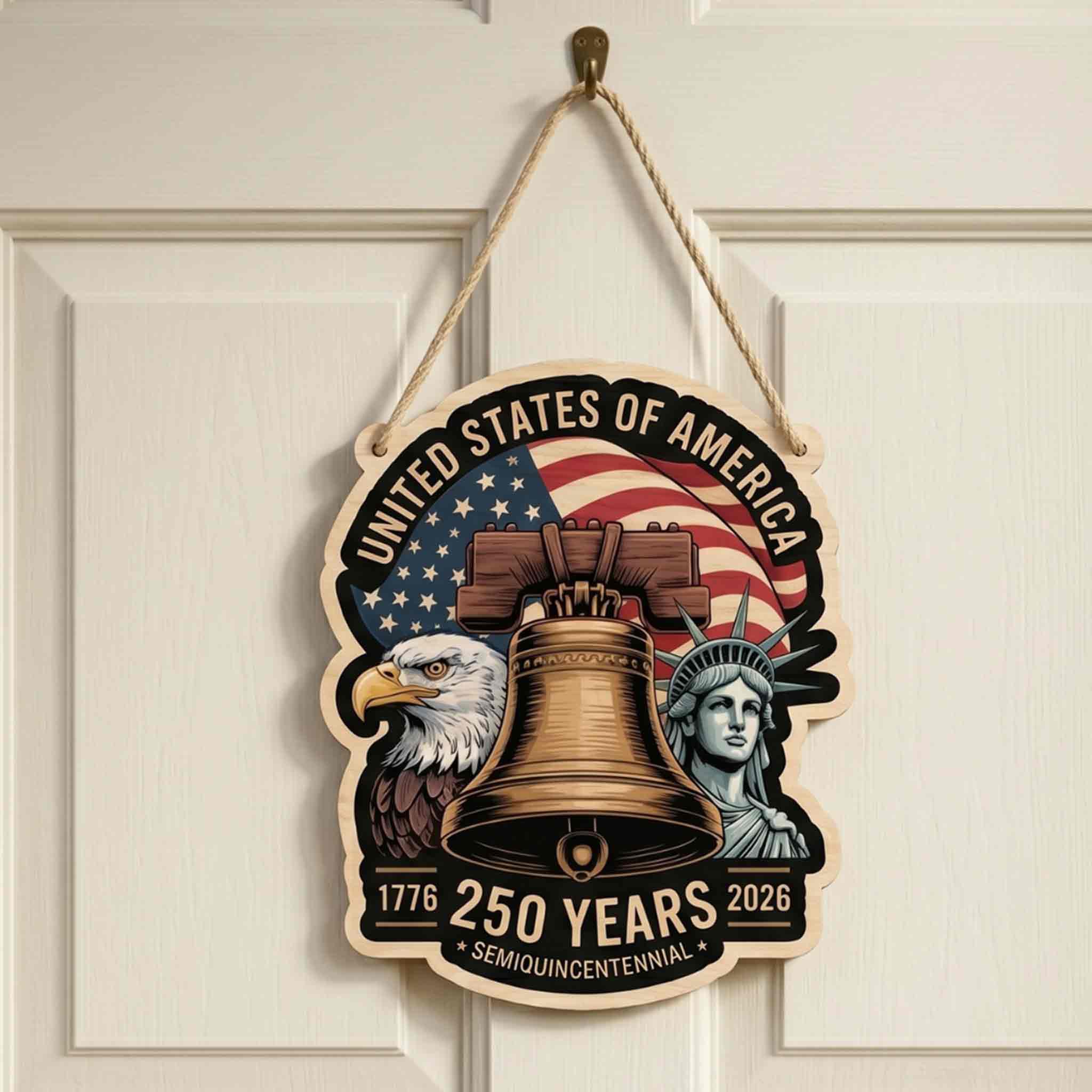 United States Of America 250 Years Wooden Sign Patriotic Liberty Bell Home Decor