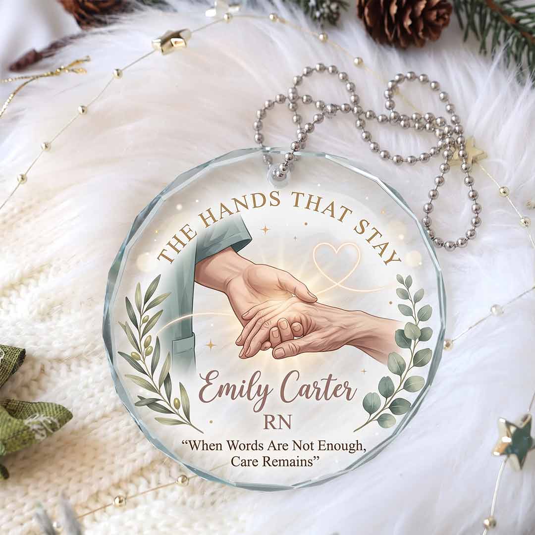 The Hands That Stay Nurse Keepsake Personalized Custom Name Nurse Round Glass Christmas Ornament for Retired Nurses