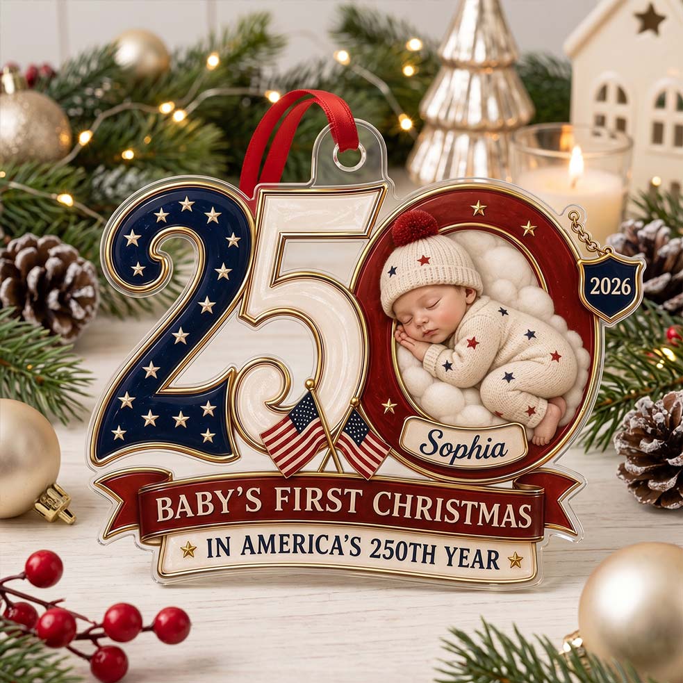 250 Anniversary Baby Number Design Custom Name Baby's First Christmas Acrylic Christmas Ornament Patriotic
