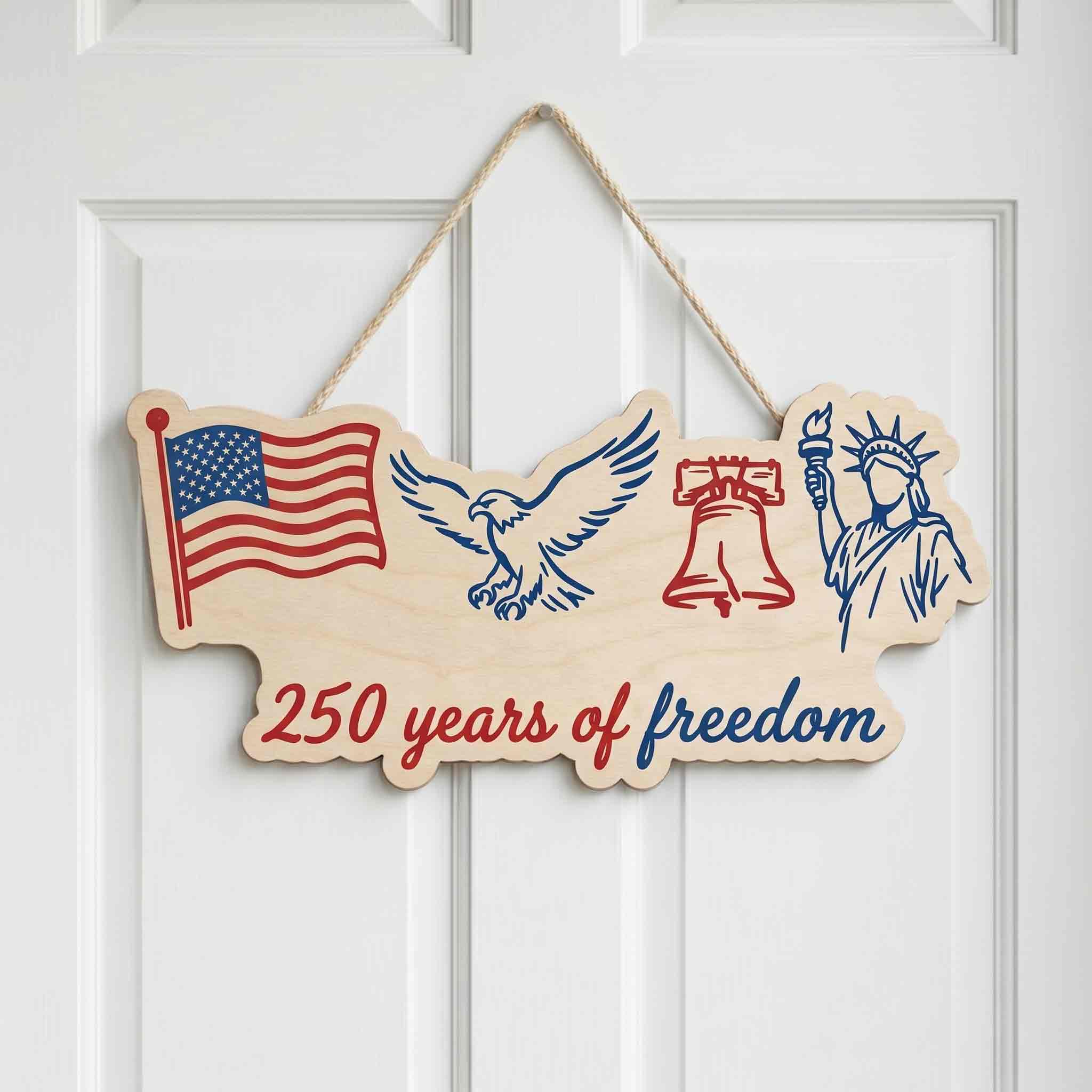 America 250th Anniversary Embroidered 4th of July Wooden Sign
