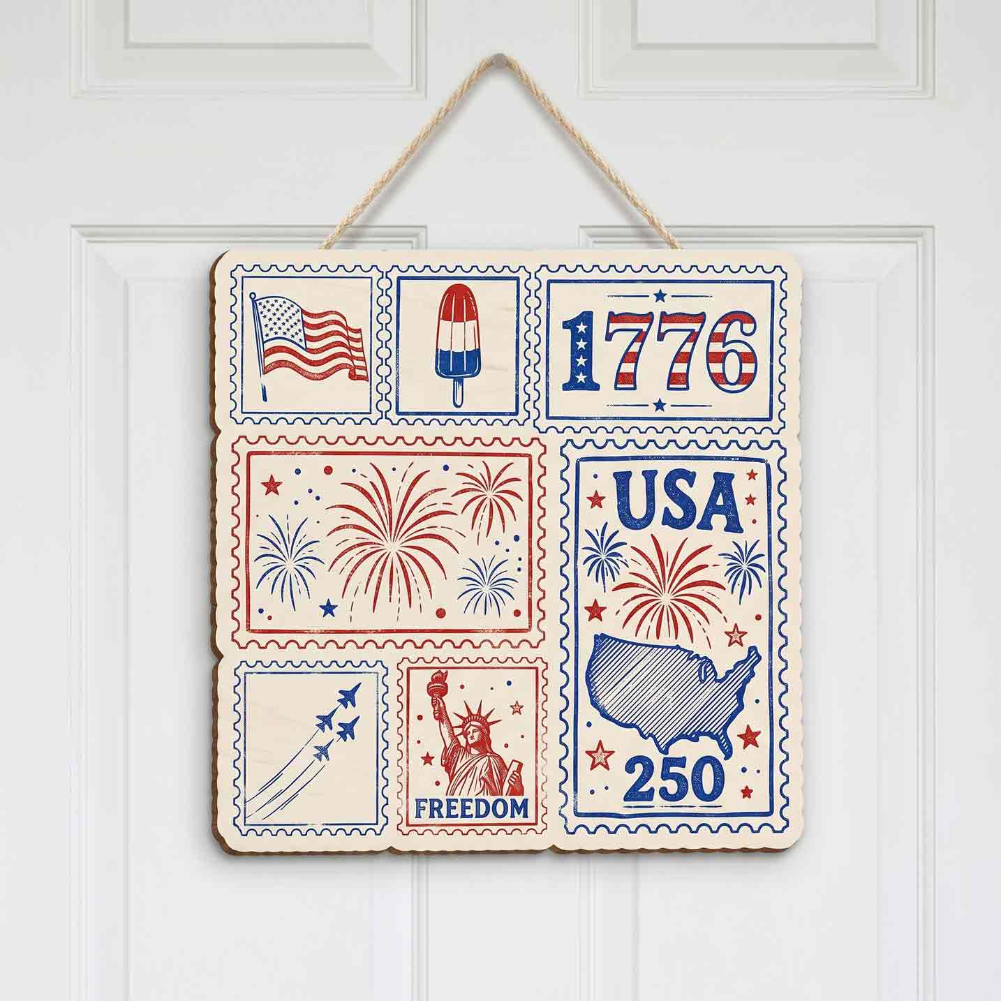USA 250 Retro Stamp Style Wooden Sign 1776-2026
