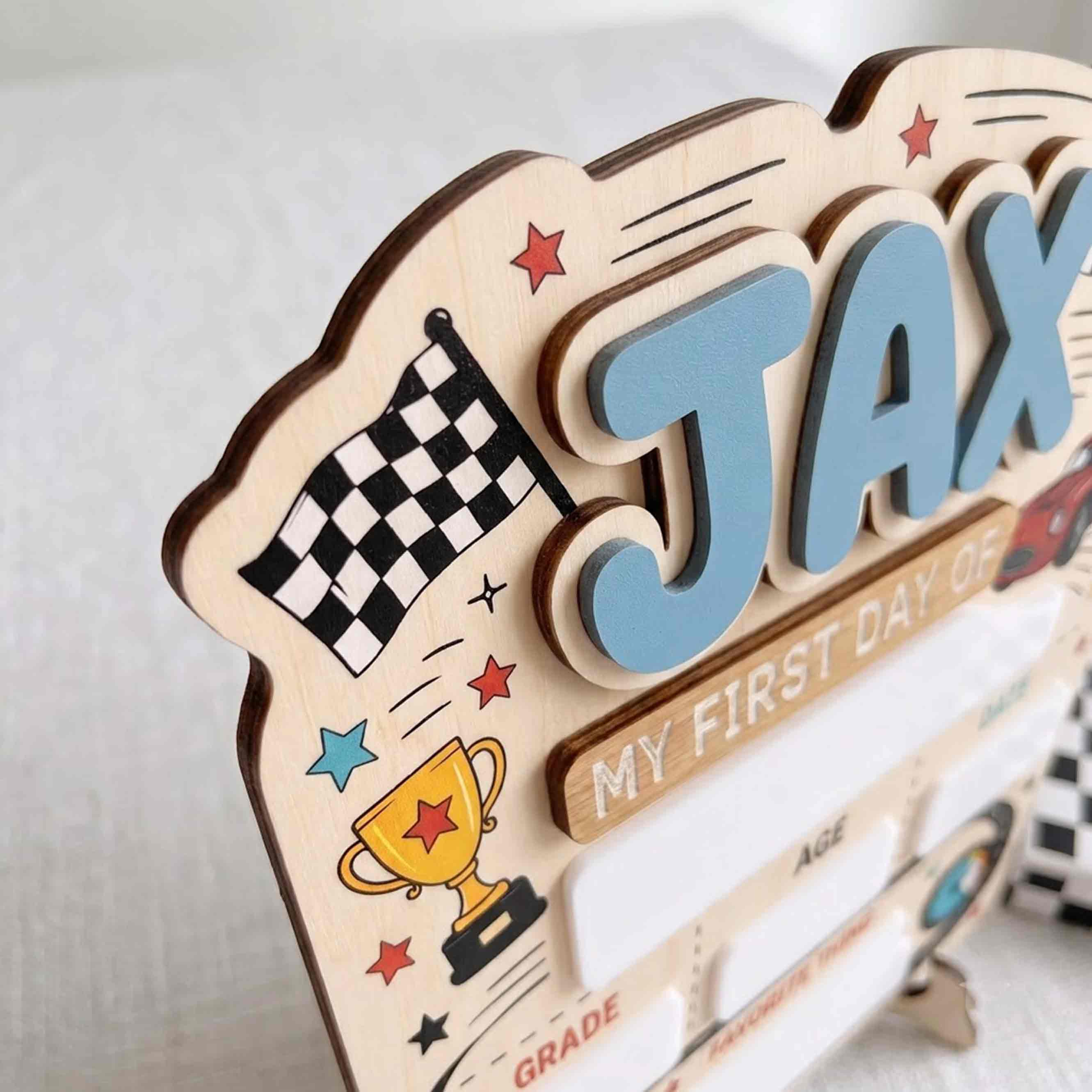 Personalized Speedway Race Theme First & Last Day School Sign, Reusable Dry Erase Board, Back to School Sign