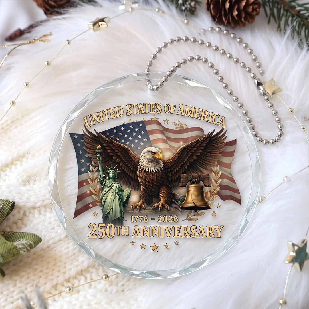 America's 250th Patriotic Freedom Celebration United States Heritage Patriotic Keepsake Round Glass Christmas Ornament for American Pride