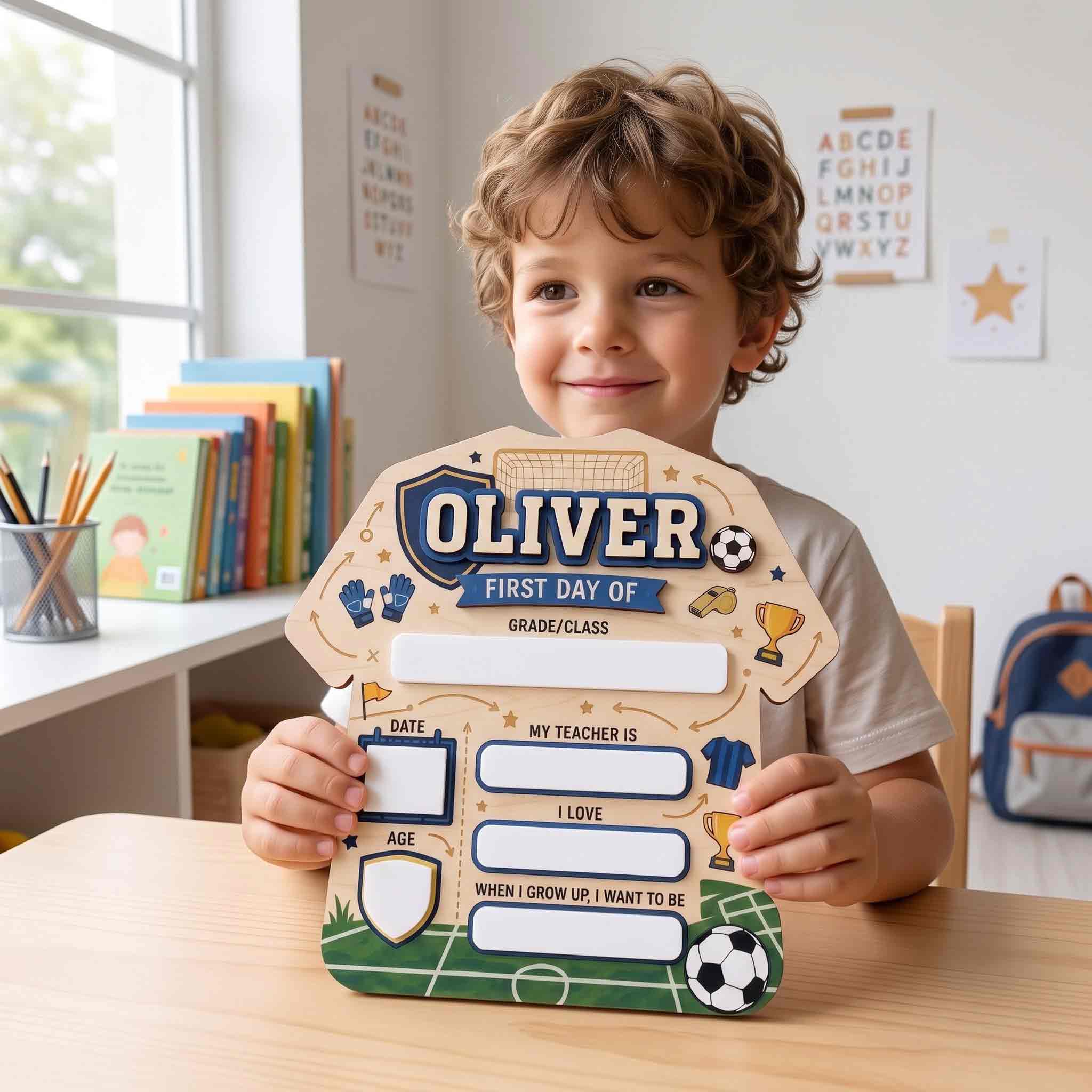 Personalized Football Field Theme First & Last Day School Sign, Reusable Dry Erase Board, Back to School Sign