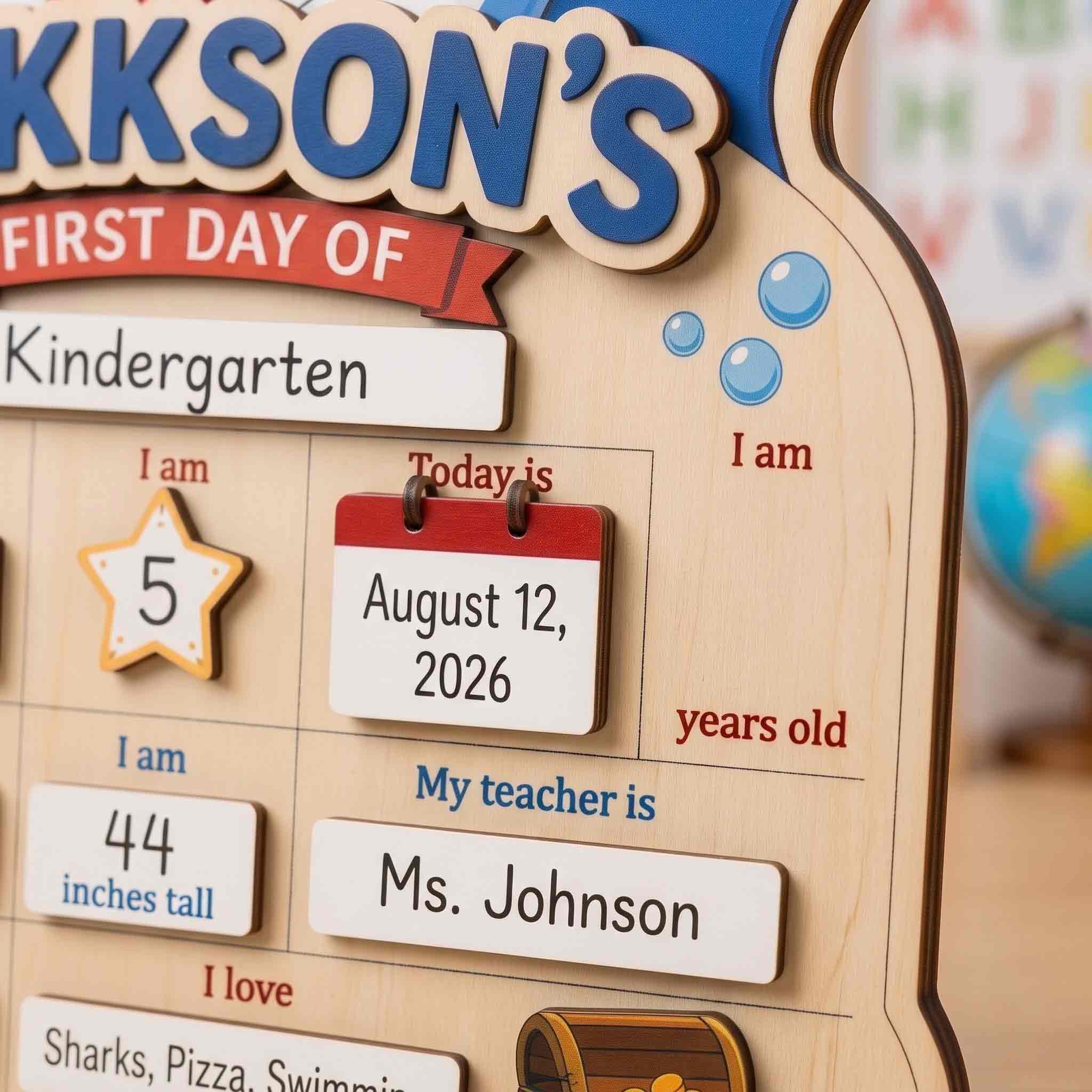 Personalized Cartoon Shark Theme First & Last Day School Sign, Reusable Dry Erase Board, Back to School Sign