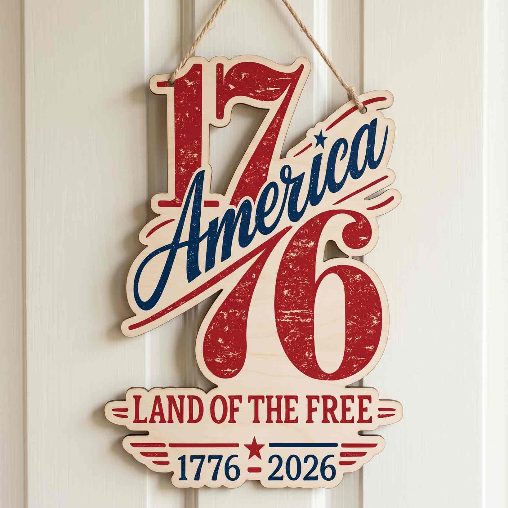 America 76 Wooden Sign Land Of The Free Patriotic Decor 1776 2026