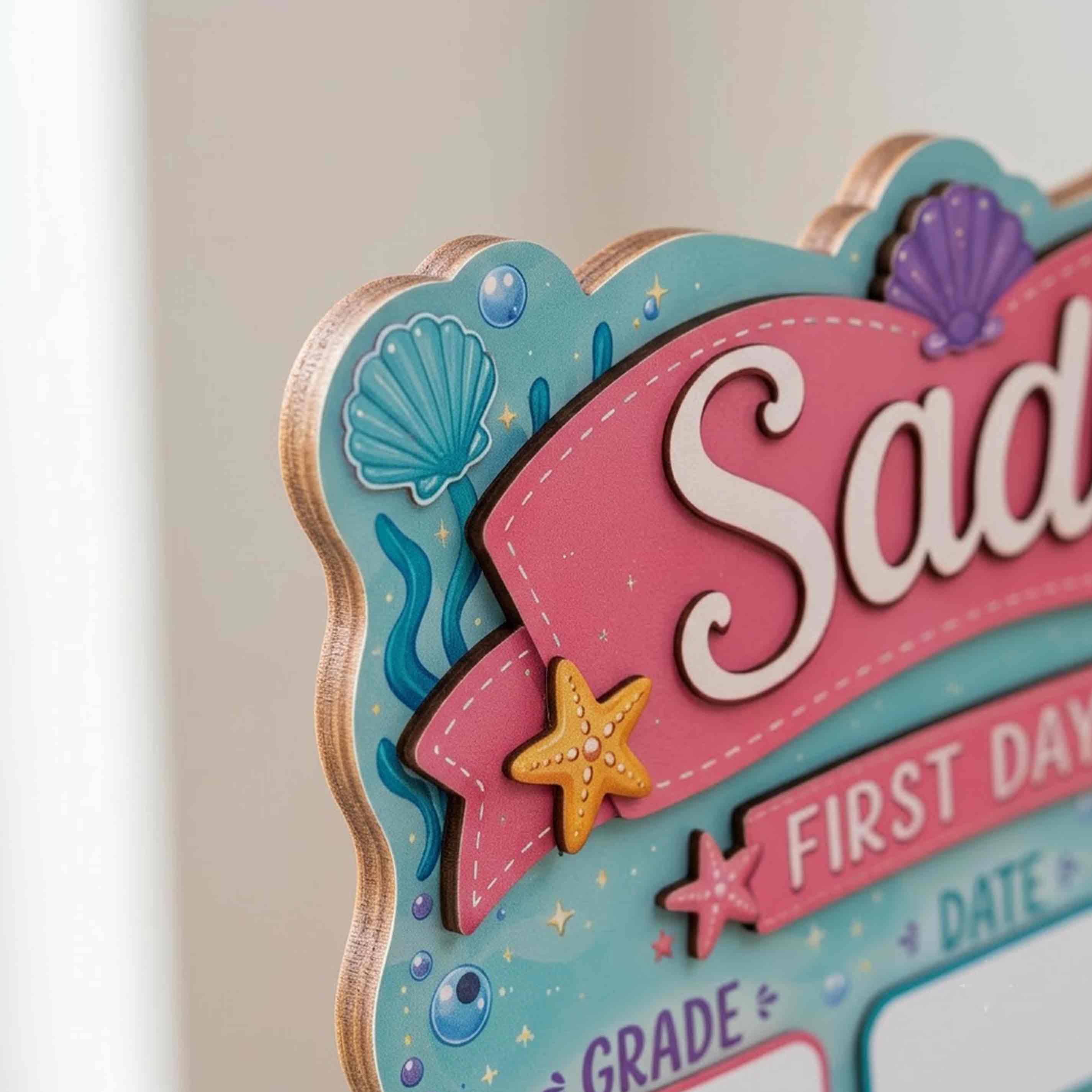Personalized Mermaid Tail Theme First & Last Day School Sign, Reusable Dry Erase Board, Back to School Sign