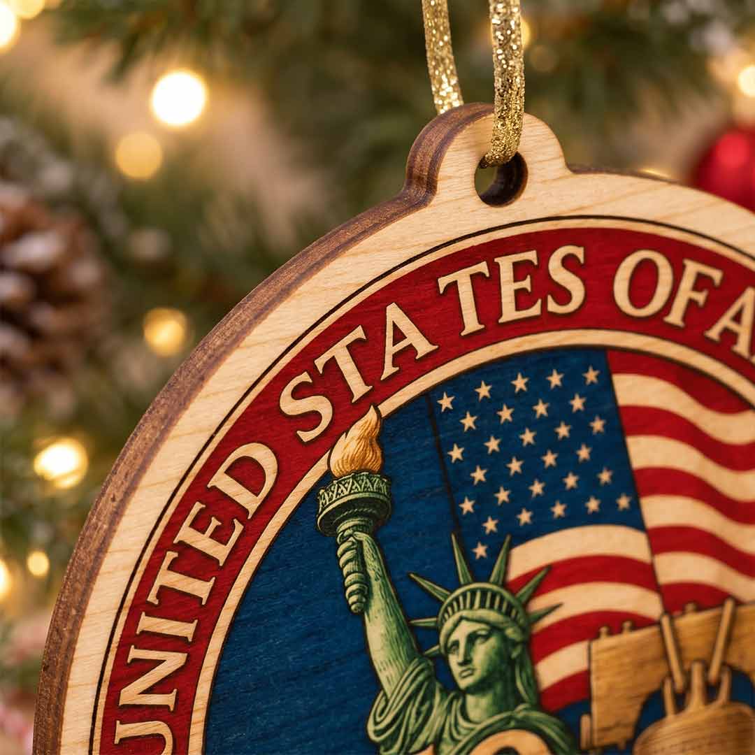 United States 250 Years Statue of Liberty and Liberty Bell 1776-2026 Patriotic Gift 1-Layer Wooden Christmas Ornament