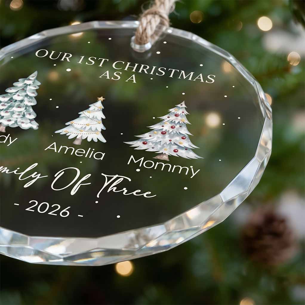 Our First Christmas as a Family of Two, Three, Four Holiday Keepsake Personalized Custom Name Date Newborn Round Glass Christmas Ornament