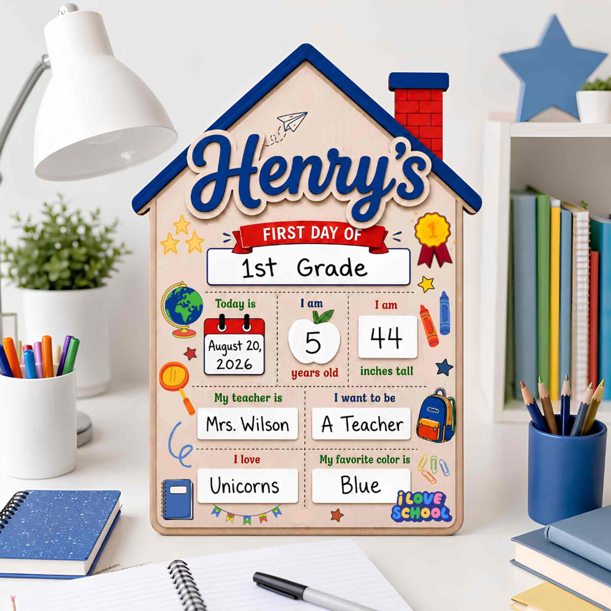 Personalized House Shaped First Day School Board, Reusable Dry Erase Board, Back to School Sign