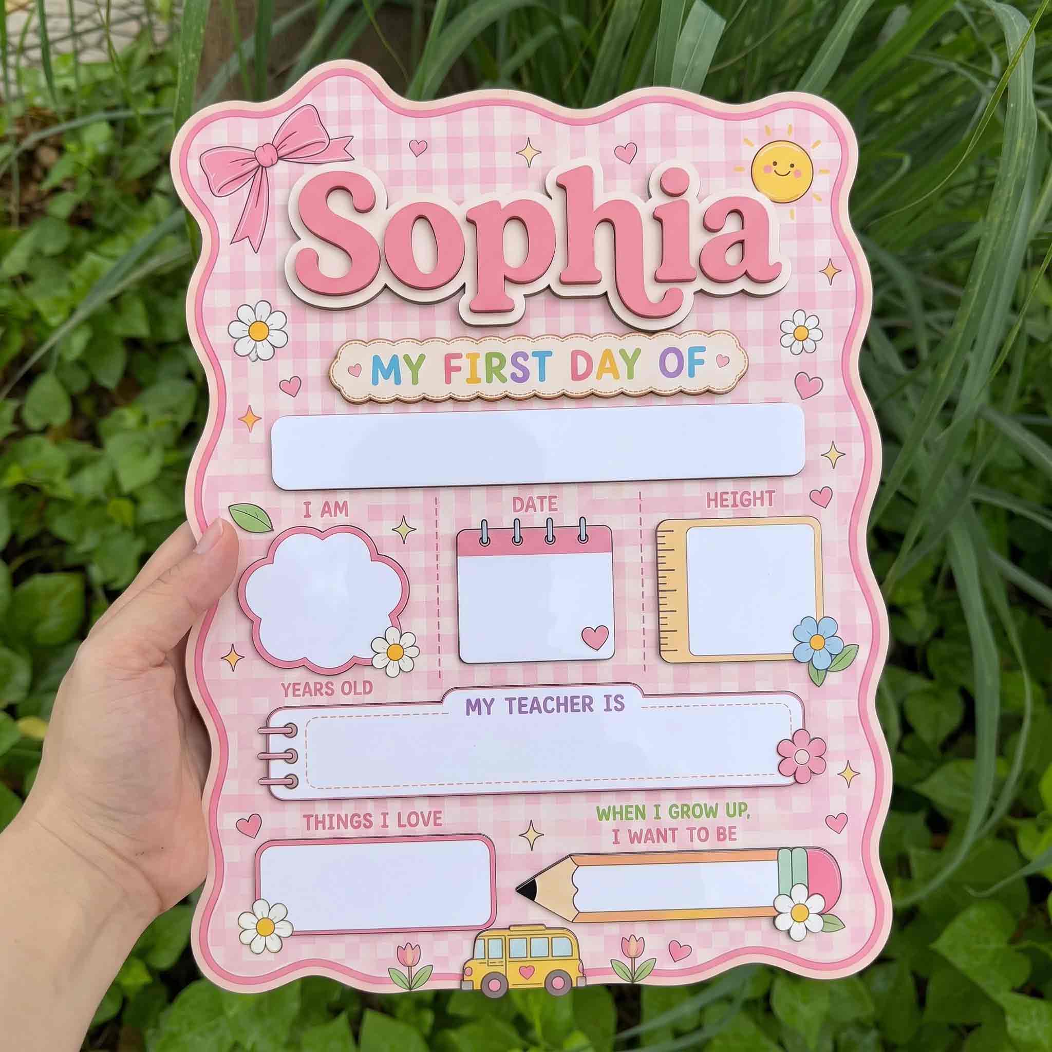 Personalized Girly School Theme First & Last Day School Sign, Reusable Dry Erase Board, Back to School Sign