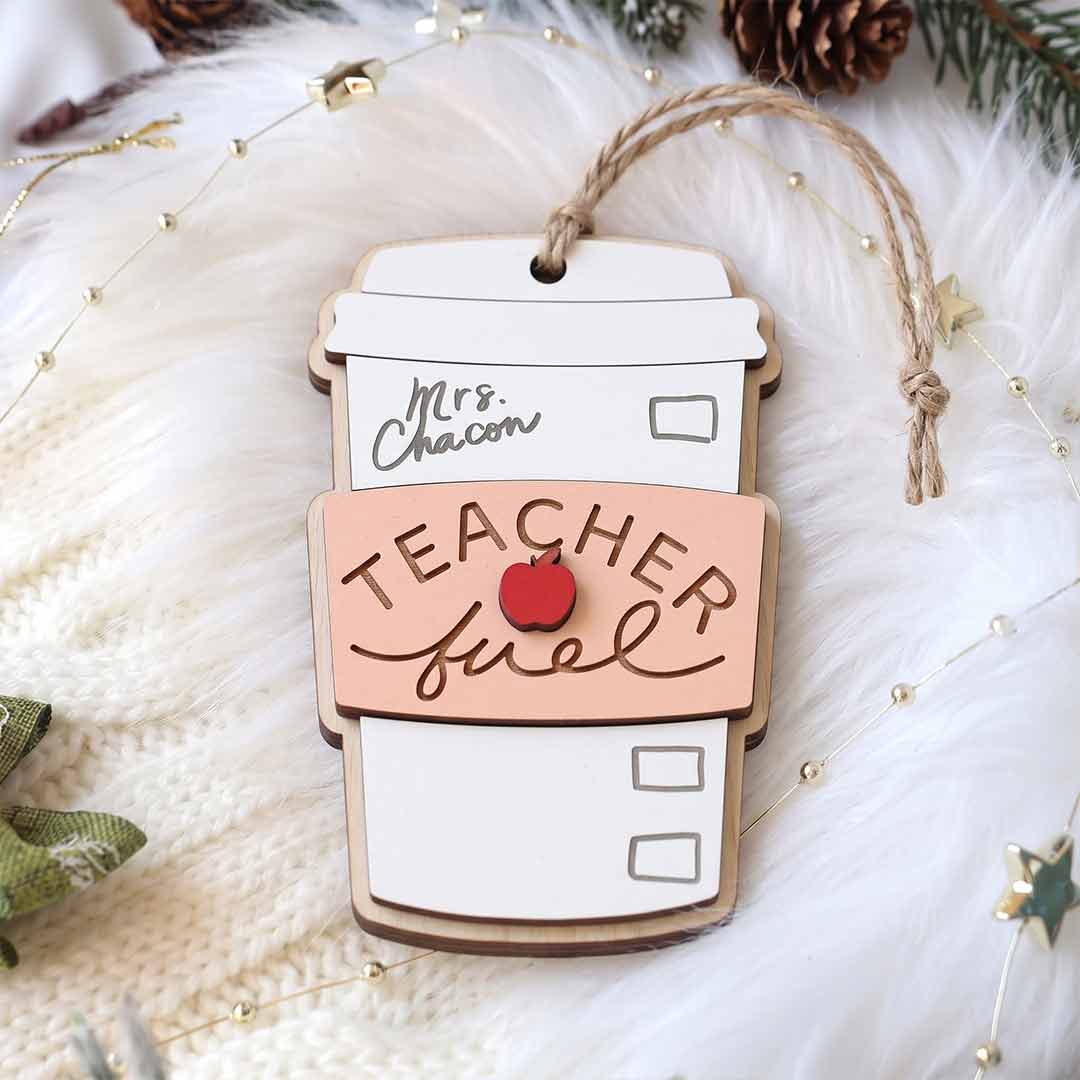 Teacher Fuel Tumbler Personalized Teacher Custom Name Teacher Appreciation Gift Wooden Christmas Ornament