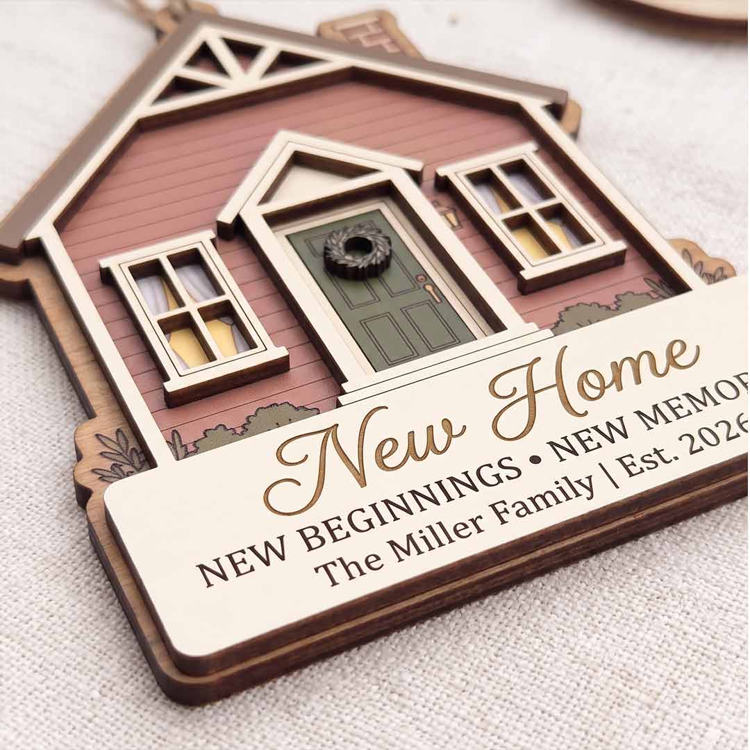 First Christmas in Our New Home Personalized New Home Custom Name Date Address Wooden Christmas Ornament