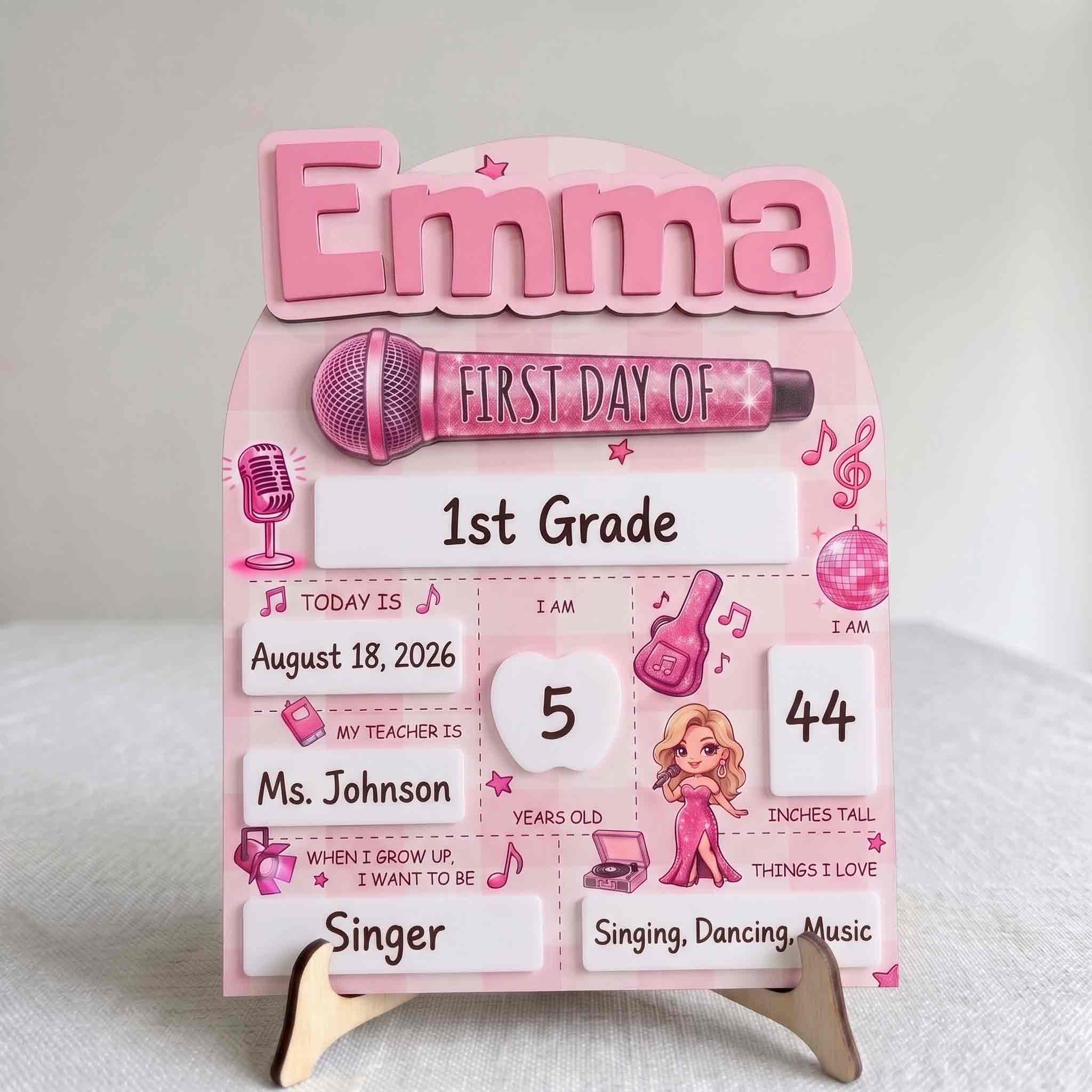 Personalized Music Theme First Day School Board, Reusable Dry Erase Board, Back to School Sign