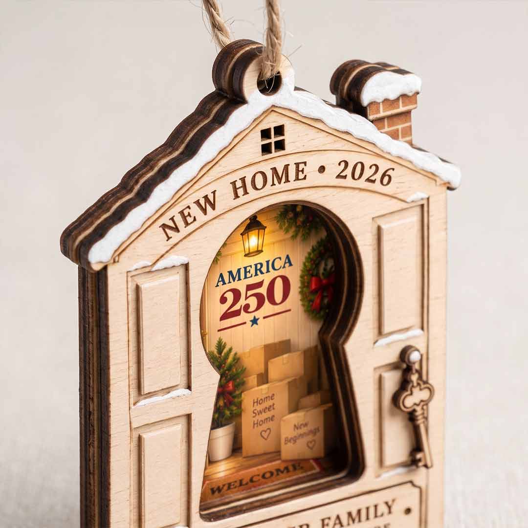 America's 250th New Home Personalized Custom Name Date New Home 2-Layer Wooden Christmas Ornament for First Christmas in Our New Home