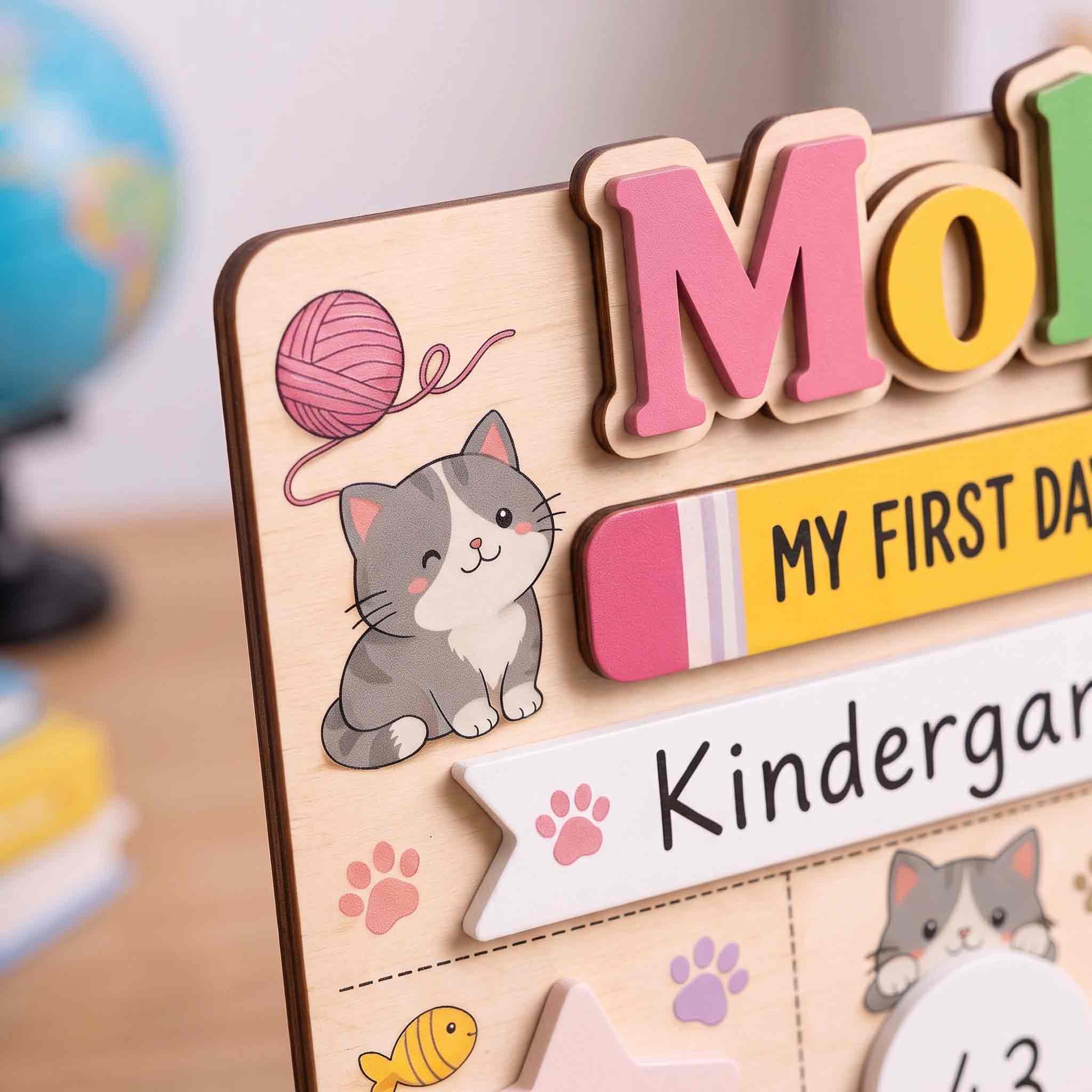 Personalized Playful Cat Icons First & Last Day School Sign, Reusable Dry Erase Board, Back to School Sign