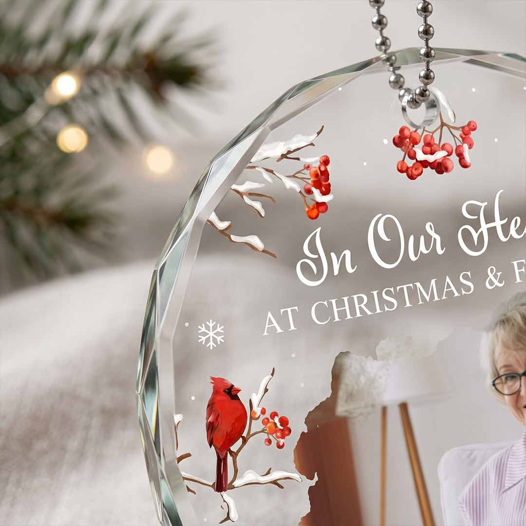Memorial Mom In Loving Memory Keepsake Personalized Custom Name Date Photo Memorial Round Glass Christmas Ornament for Loss of Mom