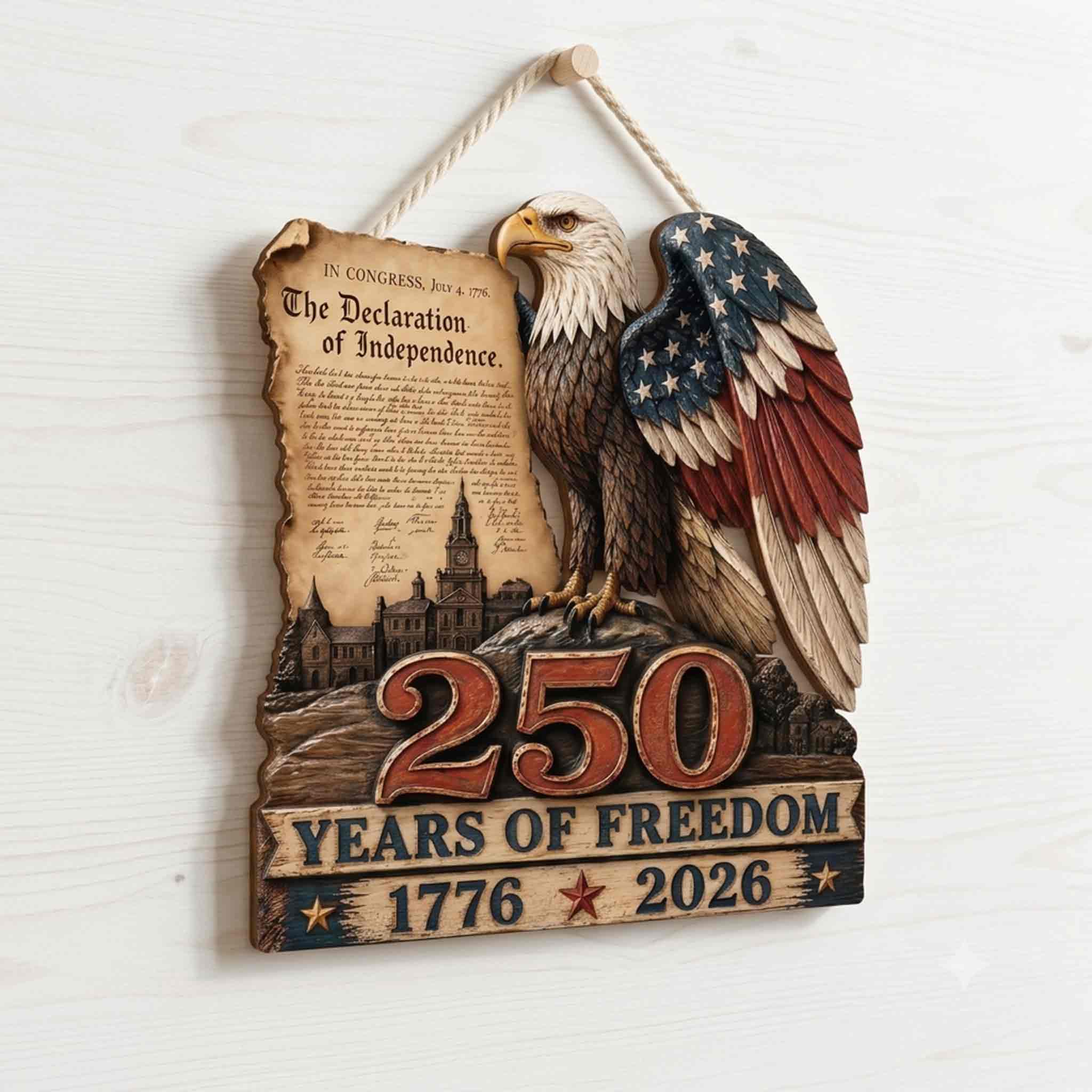 America 250 Wooden Sign Celebrating 250 Years of Freedom and Independence