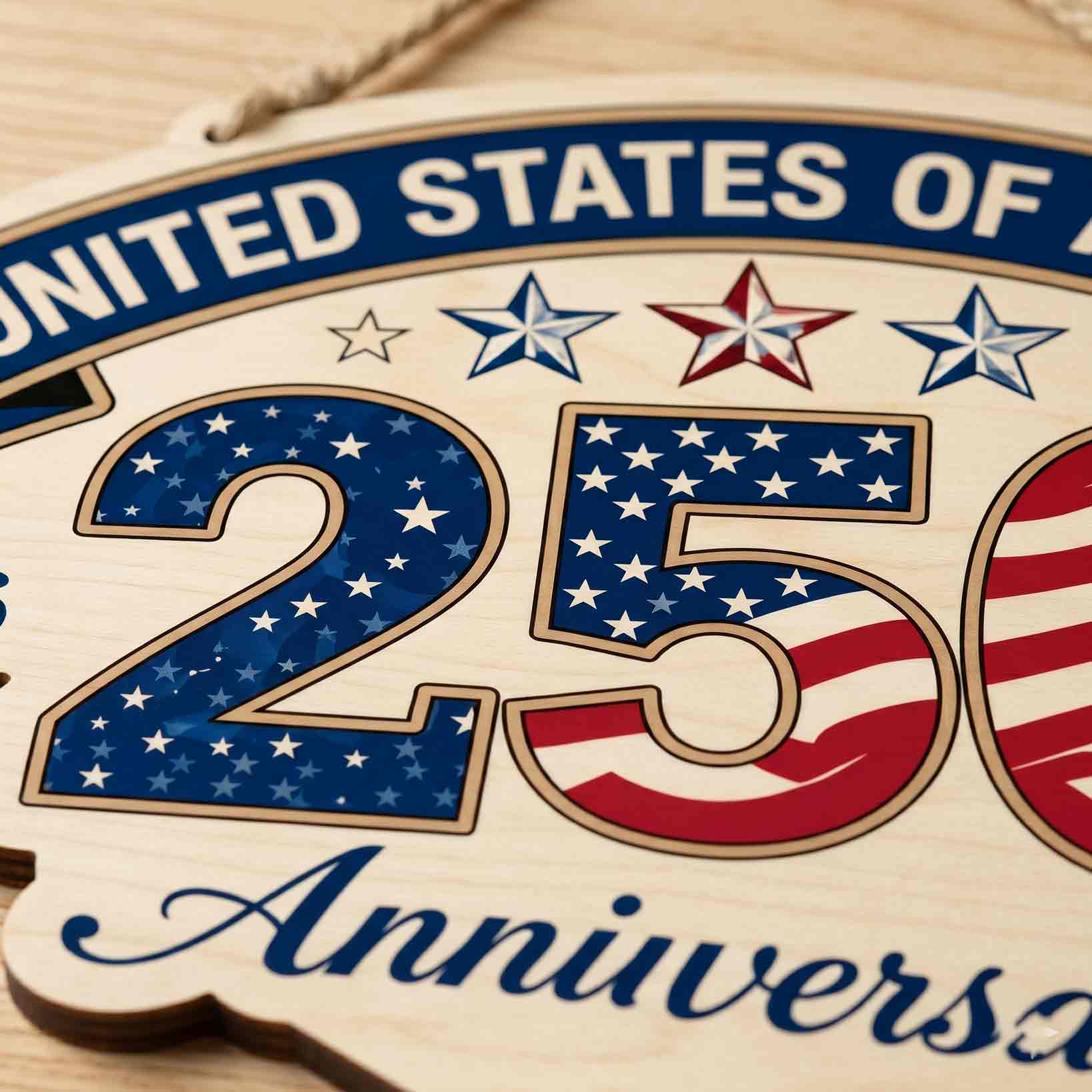 United States of America 250th Anniversary Wooden Sign Patriotic Decor
