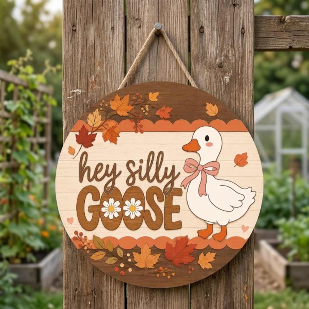Fall Porch Decor, Helly Silly Goose Wooden Fall Door Hanger,  Front Door Sign, Farmhouse Fall Decor