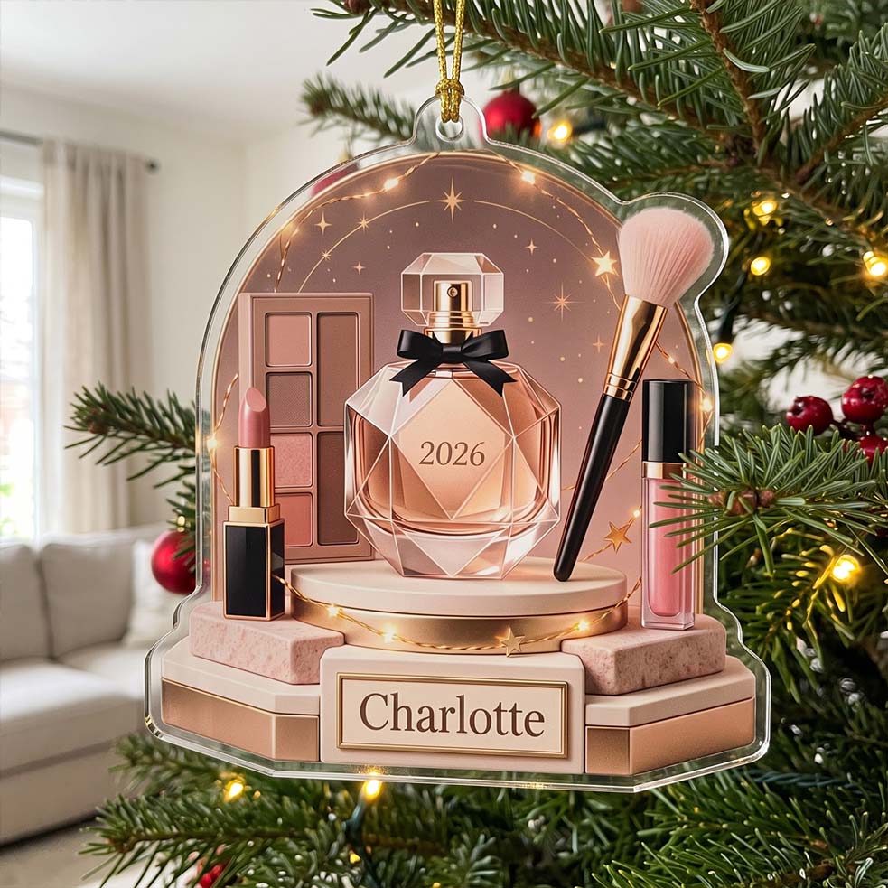 Perfume Vanity Makeup Display Custom Name Date Acrylic Christmas Ornament Beauty Lover