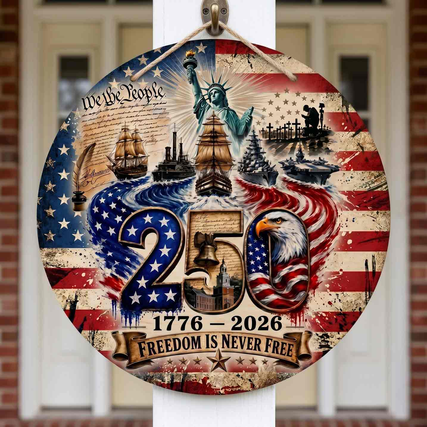 Freedom Is Never Free 250th Anniversary Wooden Sign