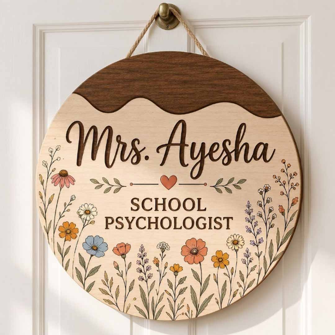 Personalized Teacher Name Wooden Sign Door Hanger School Psychologist Wooden Classroom Decor, Back to School Sign