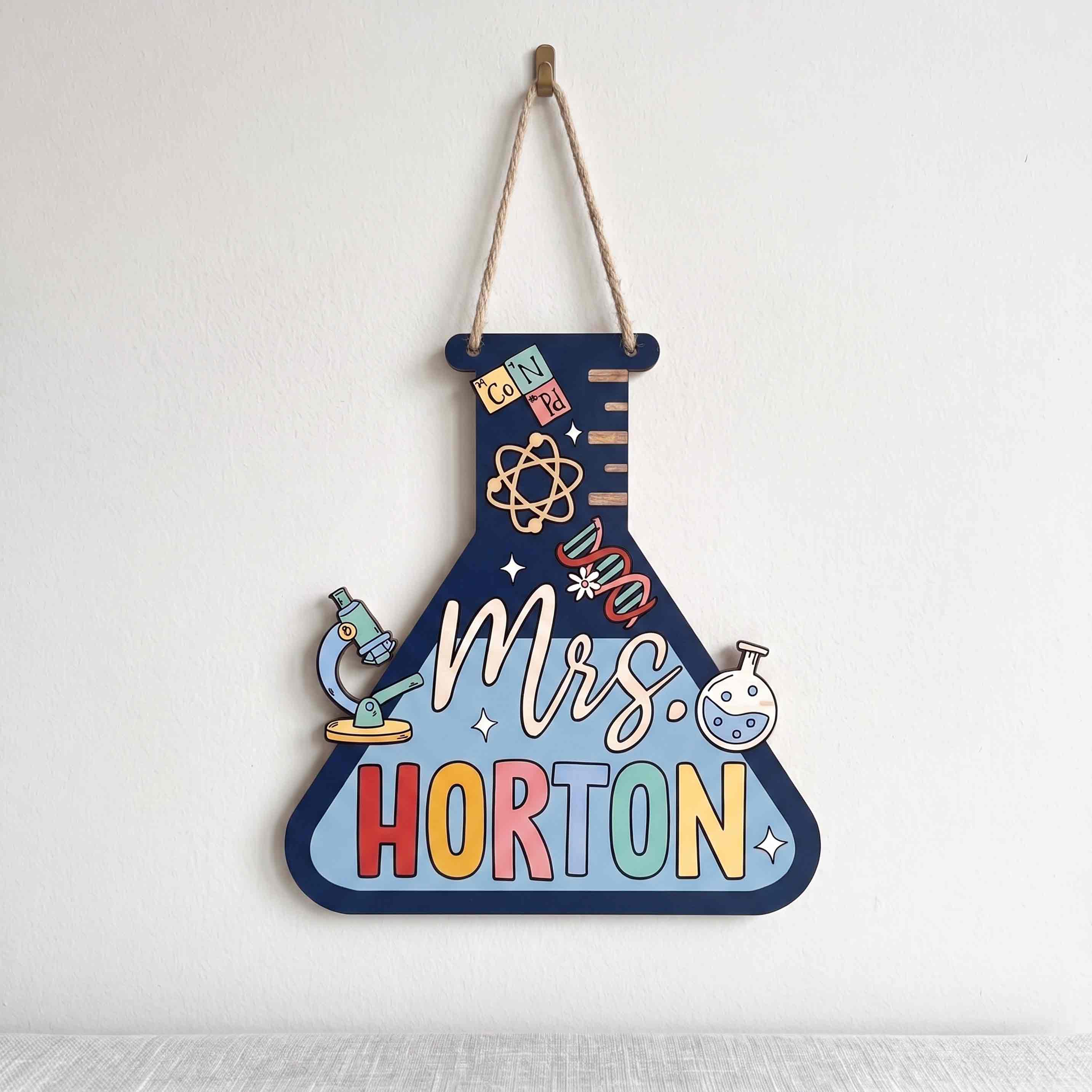 Personalized Chemistry Teacher Wooden School Sign, Custom Science Classroom Door Hanger, Teacher Name Classroom Decor