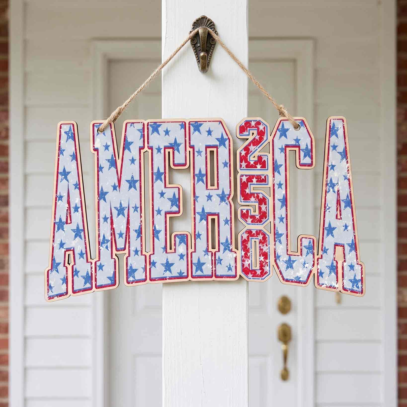 America 250 Varsity Star Patriotic Wooden Sign
