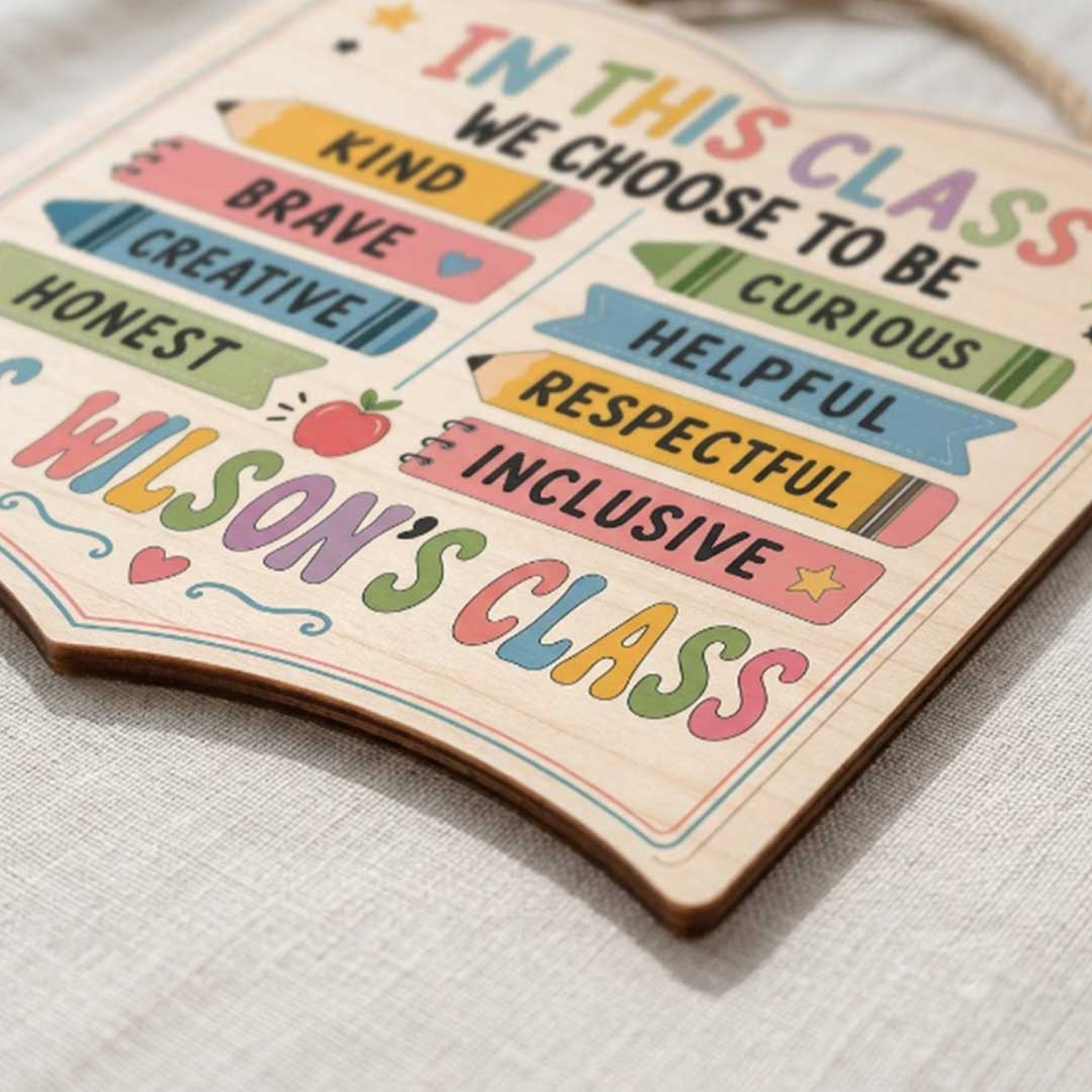 Personalized Teacher Name Wooden Sign Door Hanger In This Classroom We Choose To Be Wooden Classroom Decor, Back to School Sign