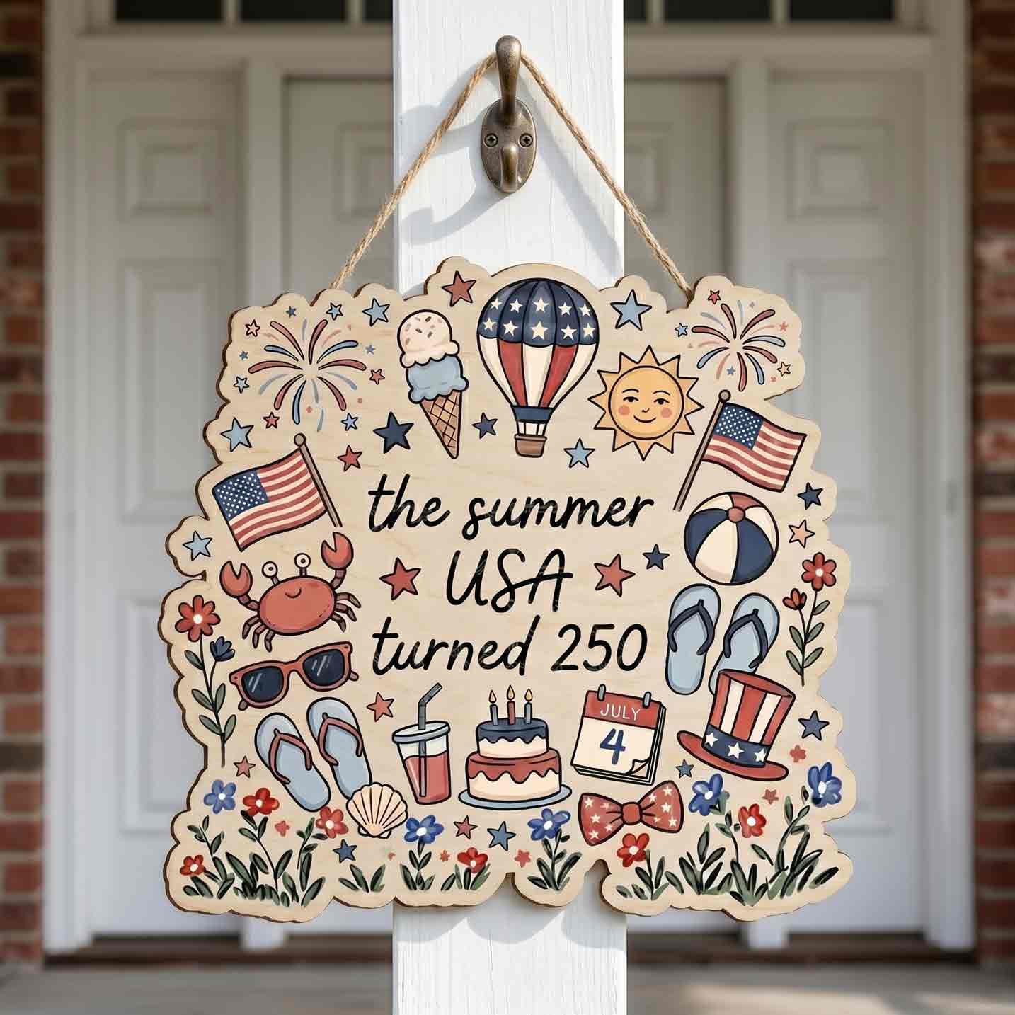 USA Turned 250 Patriotic Summer Independence Day Celebration Decor Wooden Sign