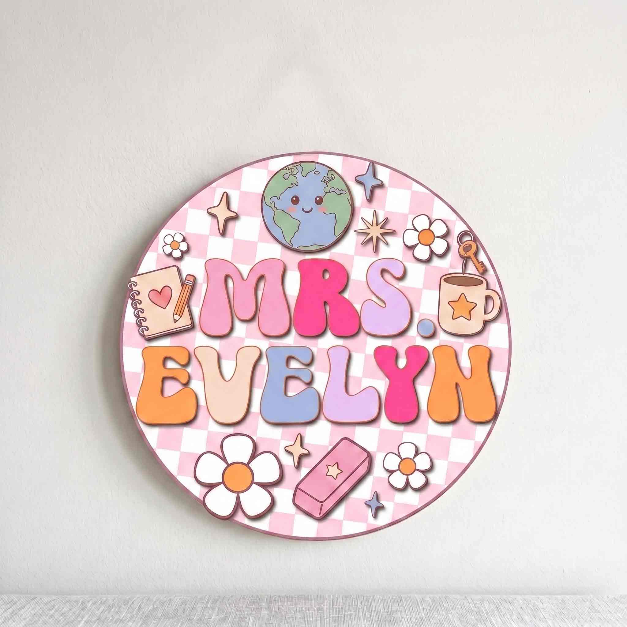 Personalized Classroom Teacher Wooden School Sign, Custom Teacher Name Door Hanger for Elementary Classroom Decor