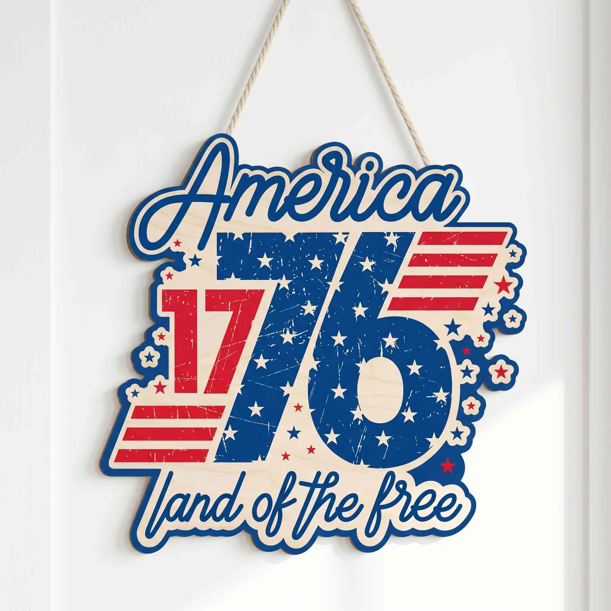 1776 America Land of the Free Patriotic Retro Wooden Sign