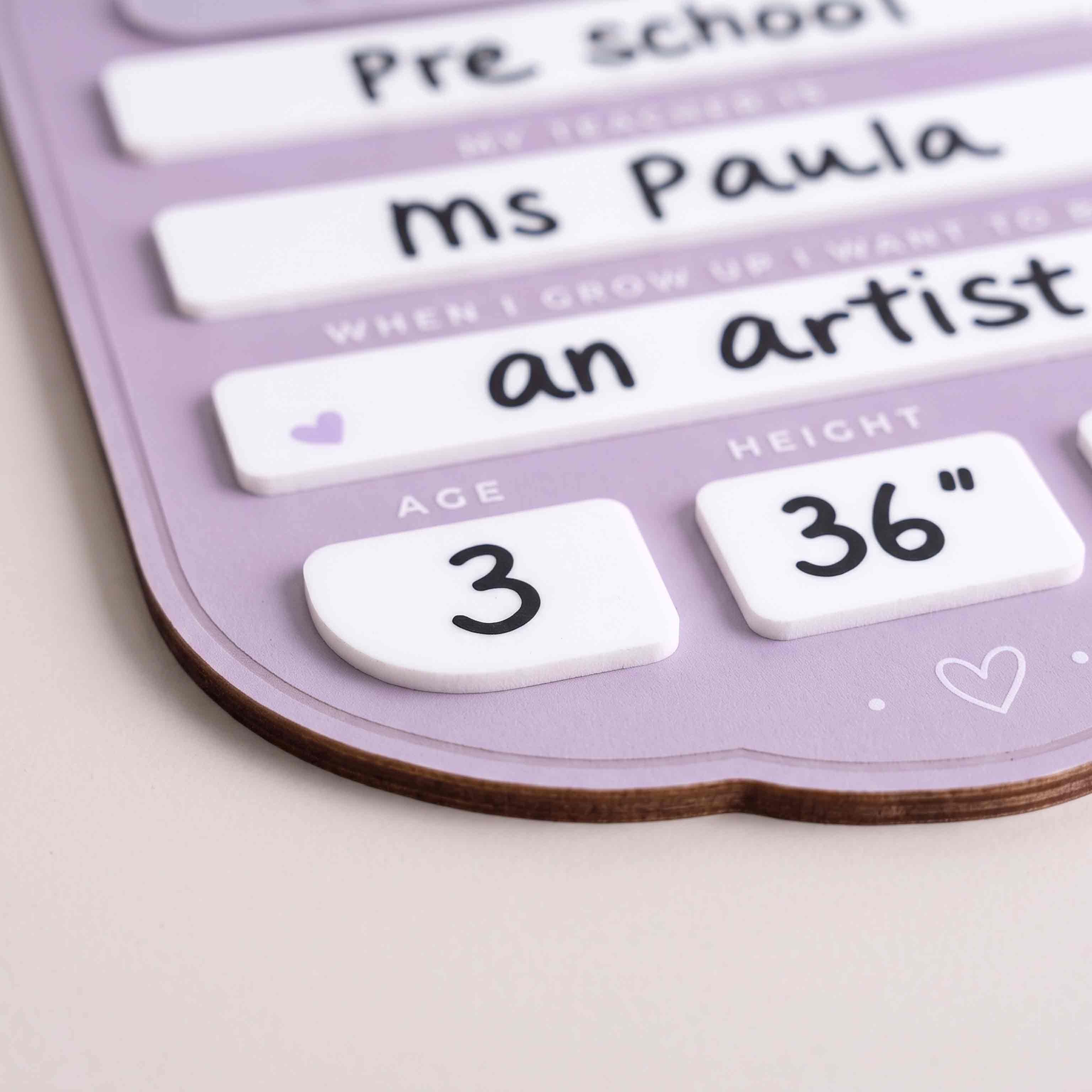 Personalized Pastel Lavender First & Last Day School Board, Reusable Dry Erase Board, Back to School Sign