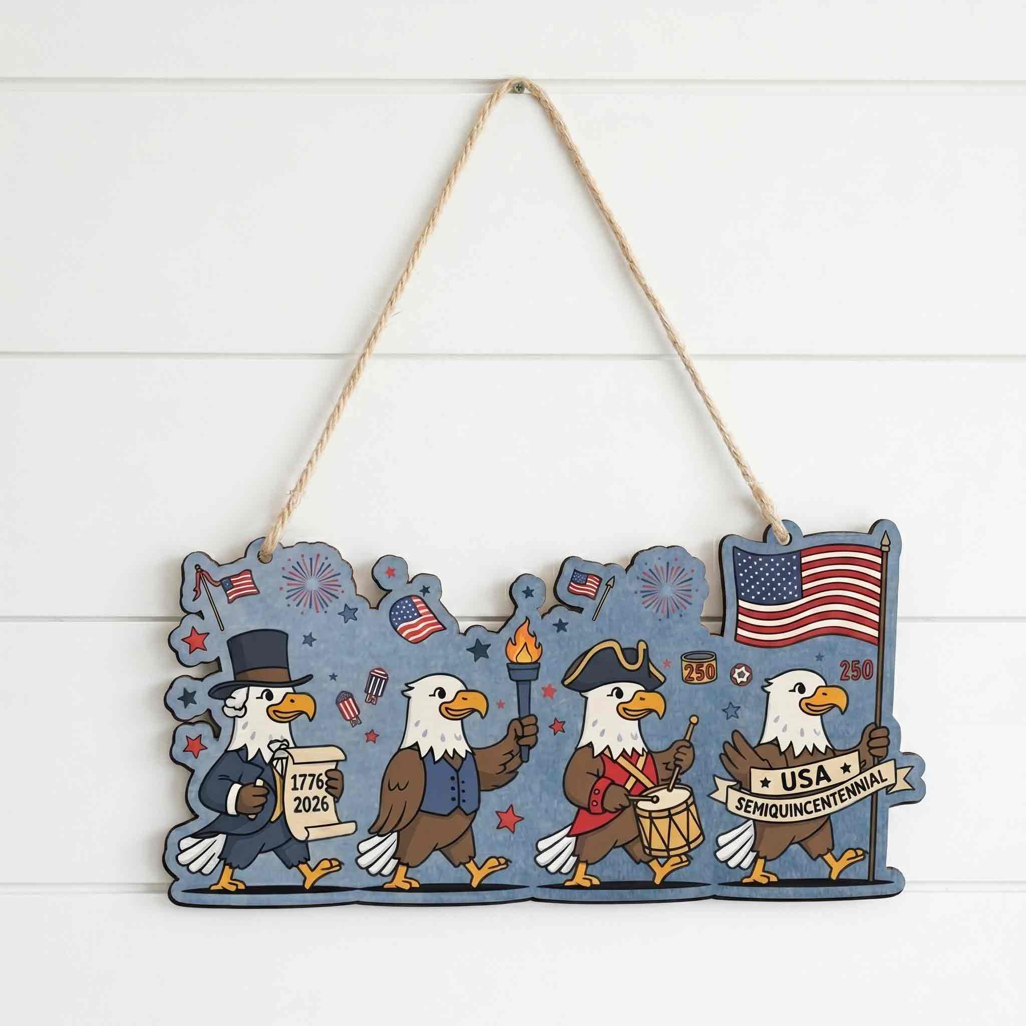 America 250th Anniversary Eagle We the People Wooden Sign