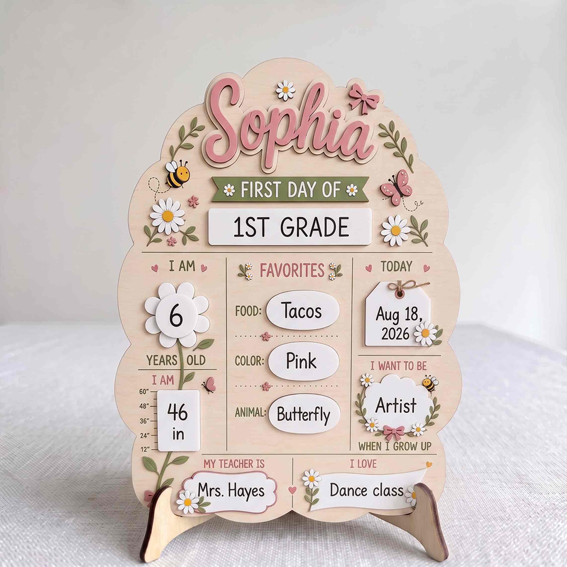 Personalized Cottage Floral Garden First & Last Day School Sign, Reusable Dry Erase Board, Back to School Sign