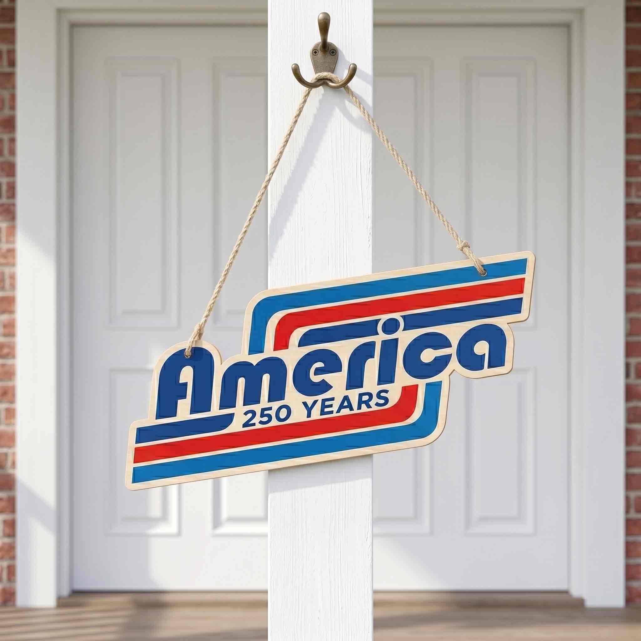 Retro America 250 Years Patriotic Independence Day Celebration Decor Wooden Sign