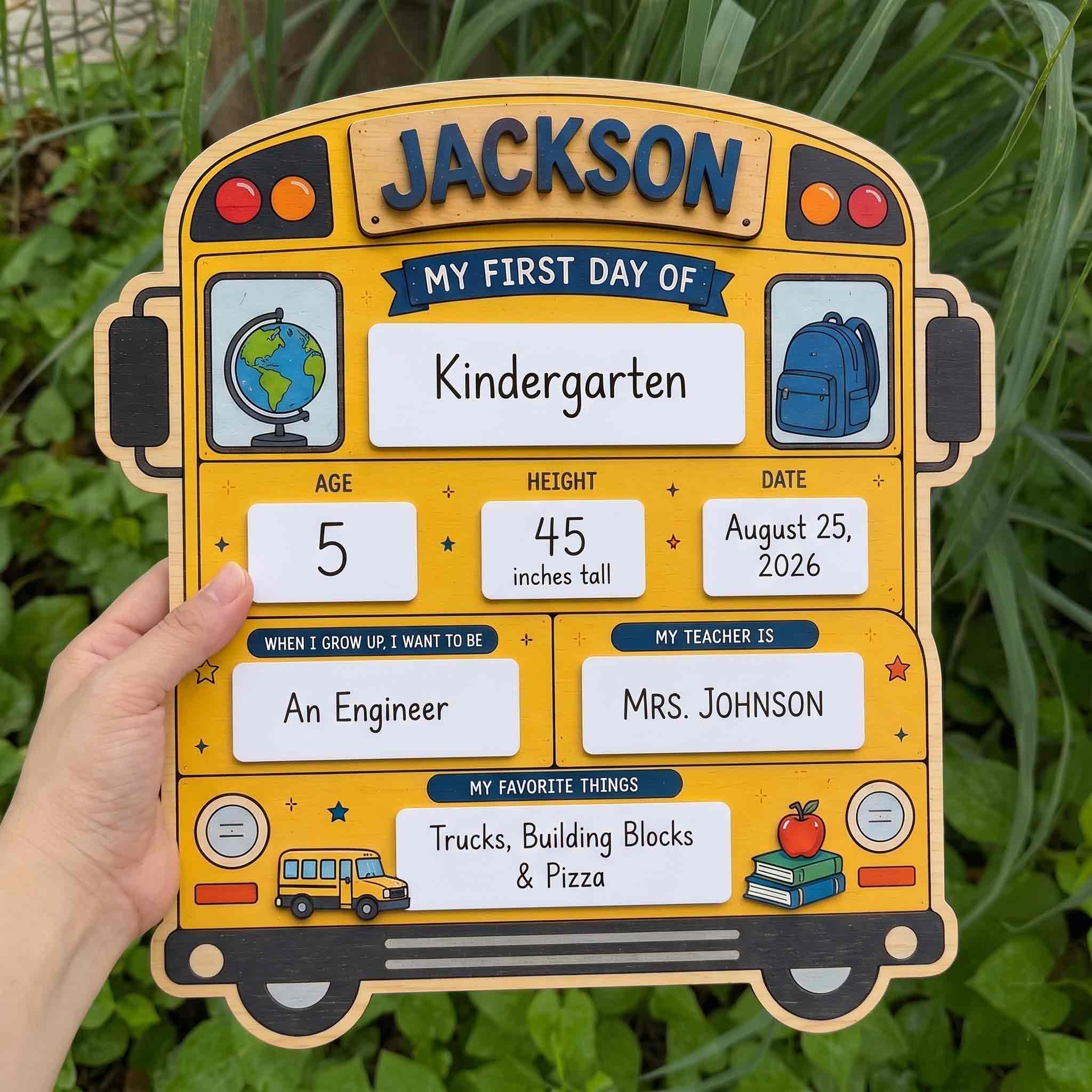 Personalized School Bus Shape First & Last Day School Sign, Reusable Dry Erase Board, Back to School Sign