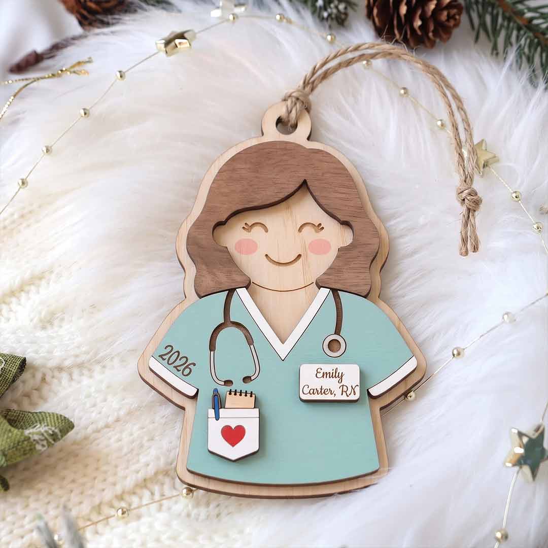 Nurse Uniform Personalized Nurse Custom Name Date Nurse Appreciation Wooden Christmas Ornament
