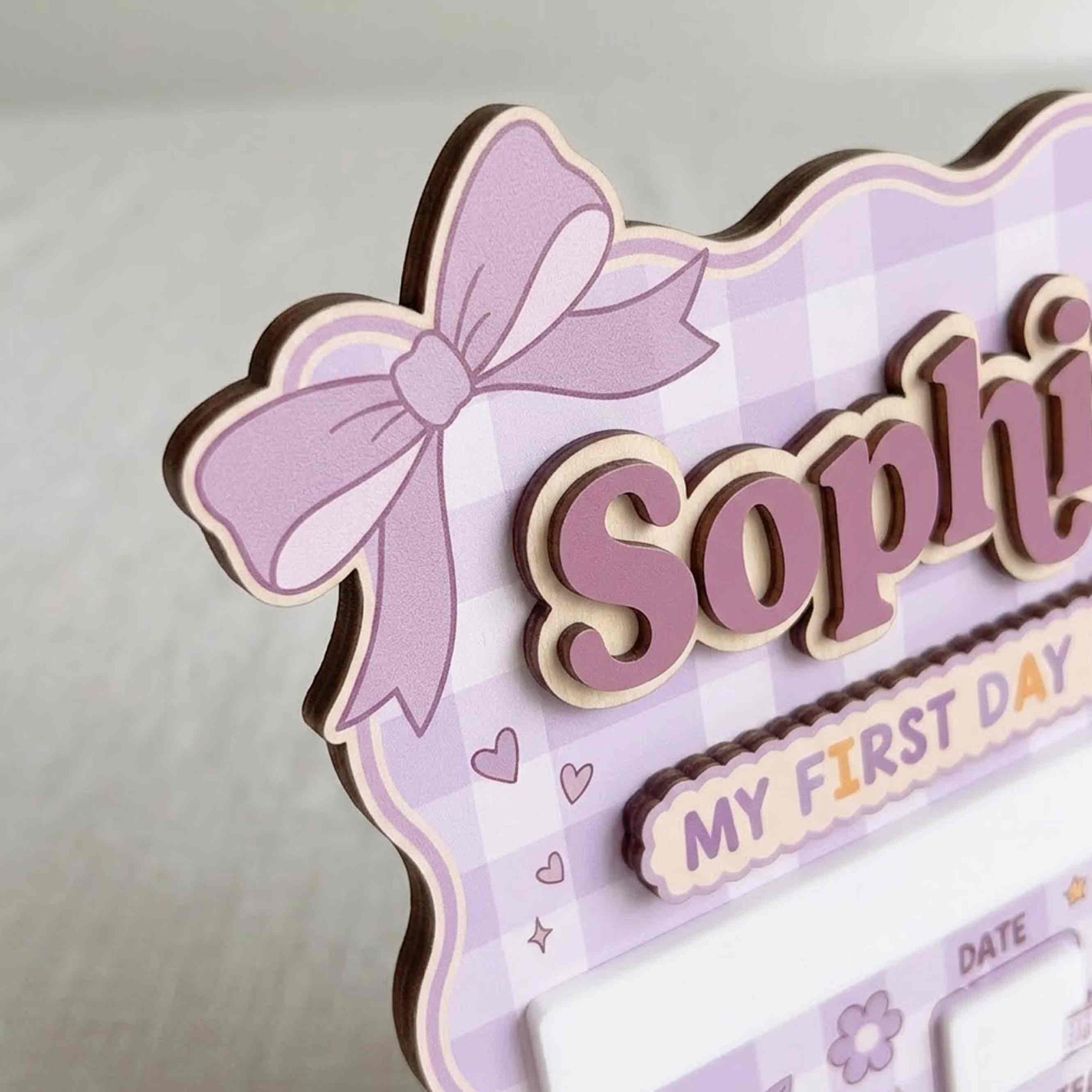 Personalized Purple Gingham Theme First & Last Day School Sign, Reusable Dry Erase Board, Back to School Sign